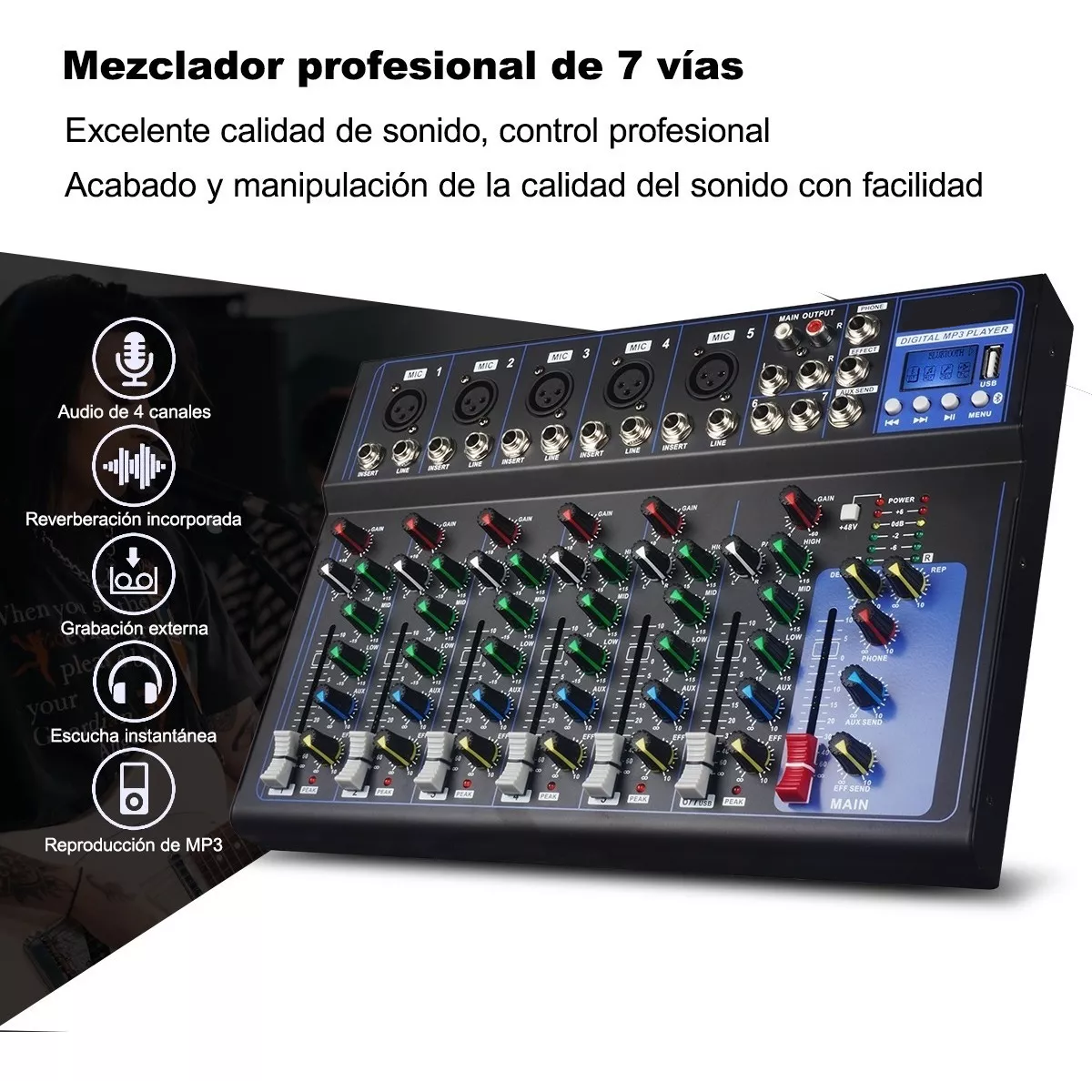 Foto 3 pulgar | Mezcladora Pasiva 7 Canales Con Bluetooth Eo Safe Imports Esi-16149 Negro