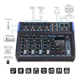 Foto 3 | Mezcladora de Audio Steelpro Usb Bluetooth 8ch 16 Efectos