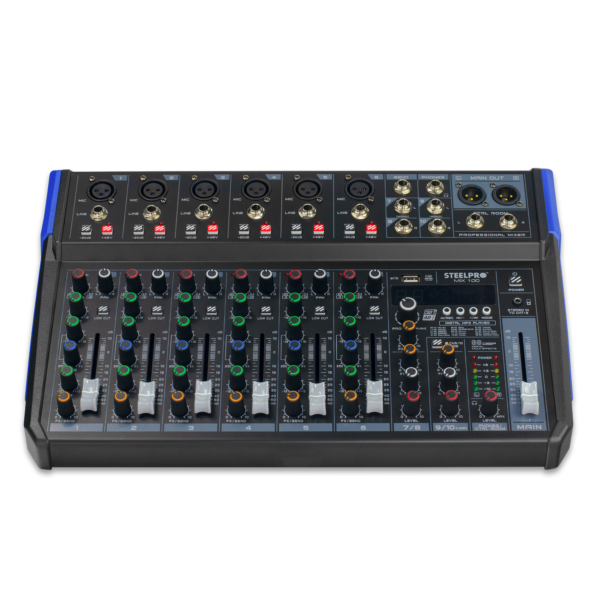 Mezcladora Mixer de 10 Ch Steelpro 99 Efectos Bluetooth Usb-