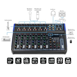 Foto 3 | Mezcladora Mixer de 10 Ch Steelpro 99 Efectos Bluetooth Usb-