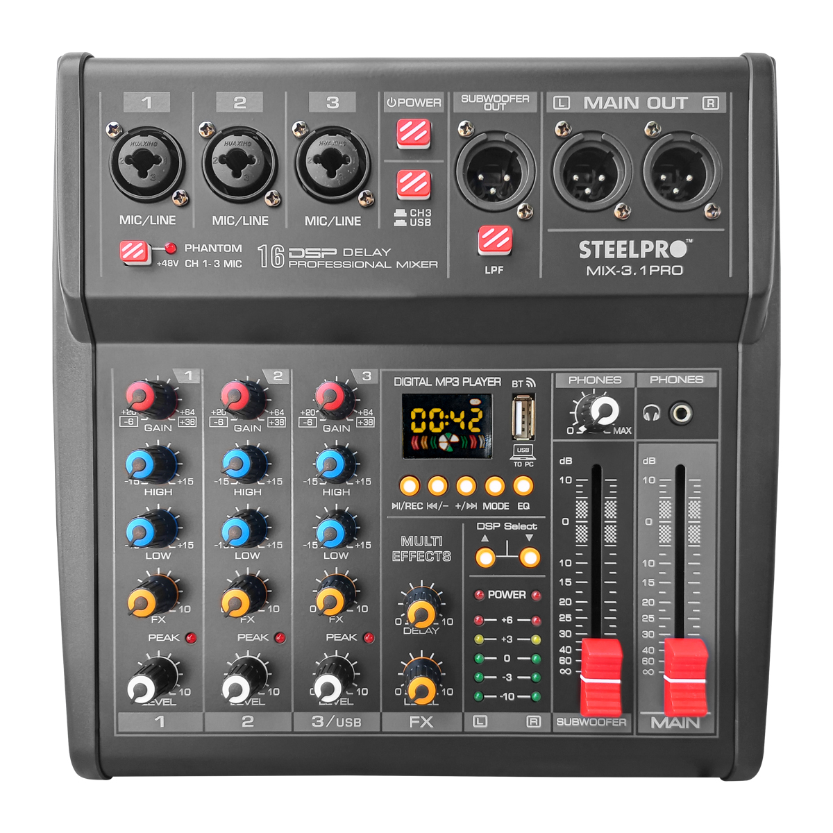 Foto 5 pulgar | Mezcladora 4 Canales 3+subwoofer Xlr Steelpro Bluetooth Usb