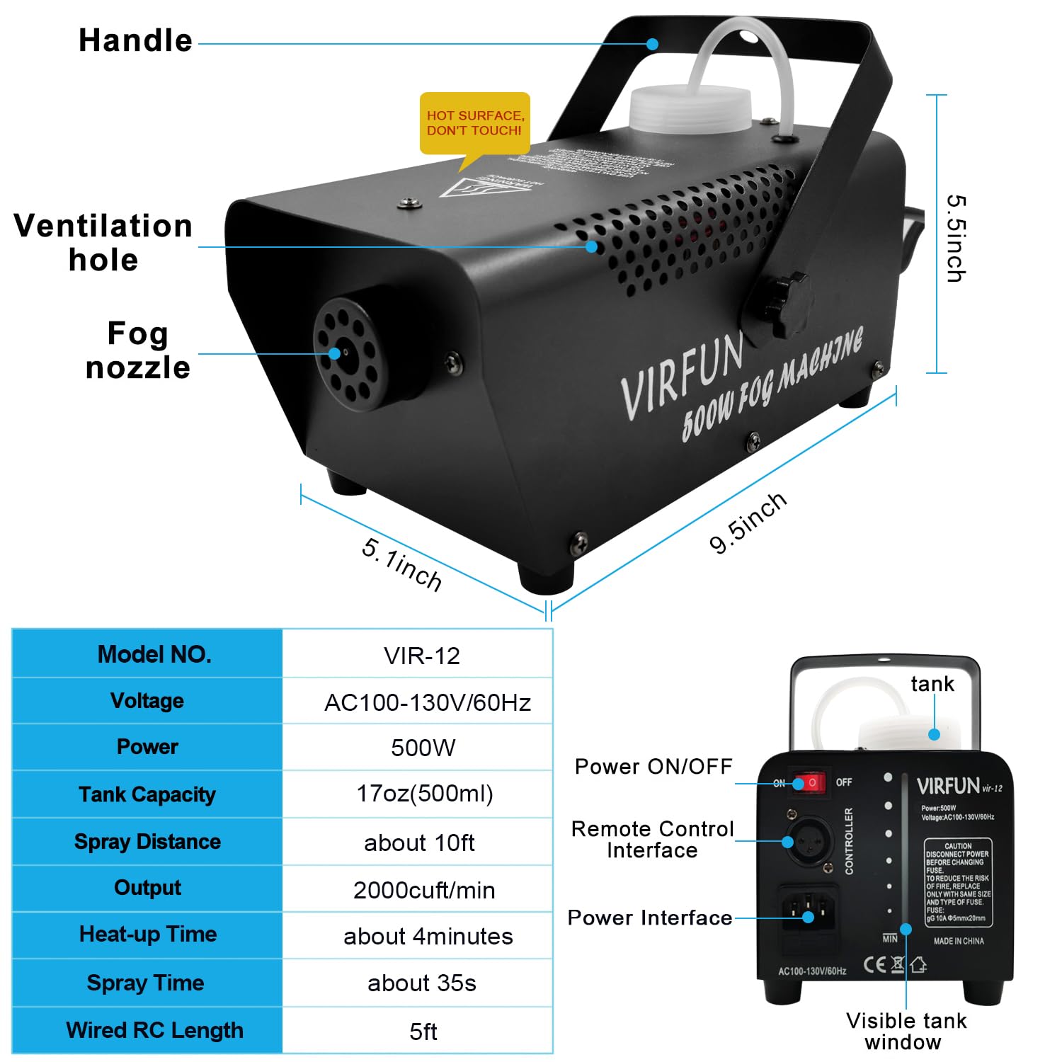 Foto 4 pulgar | Máquina De Humo Virfun Vir-12 500w 500ml Con Mando A Distancia - Venta Internacional.