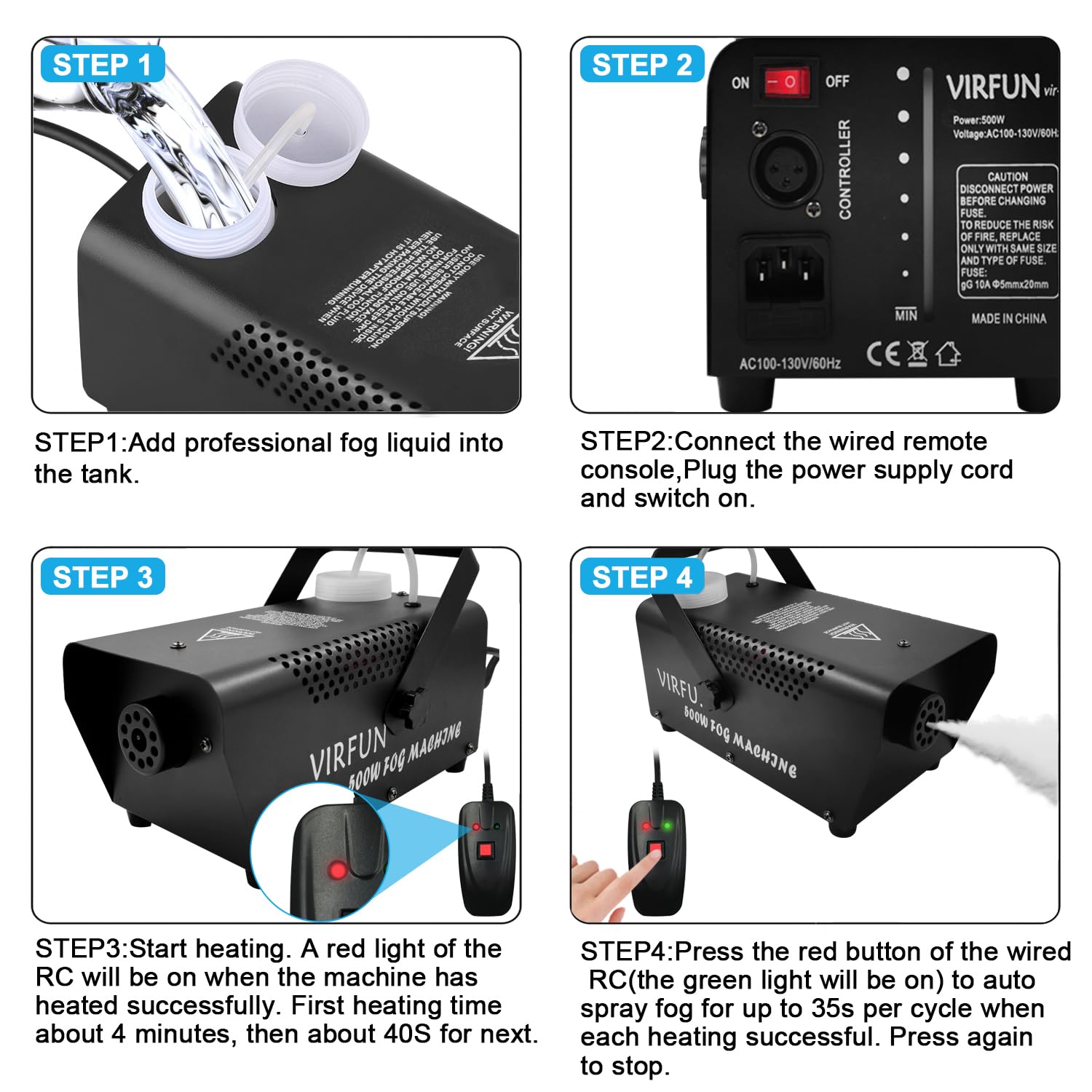 Foto 5 pulgar | Máquina De Humo Virfun Vir-12 500w 500ml Con Mando A Distancia - Venta Internacional.