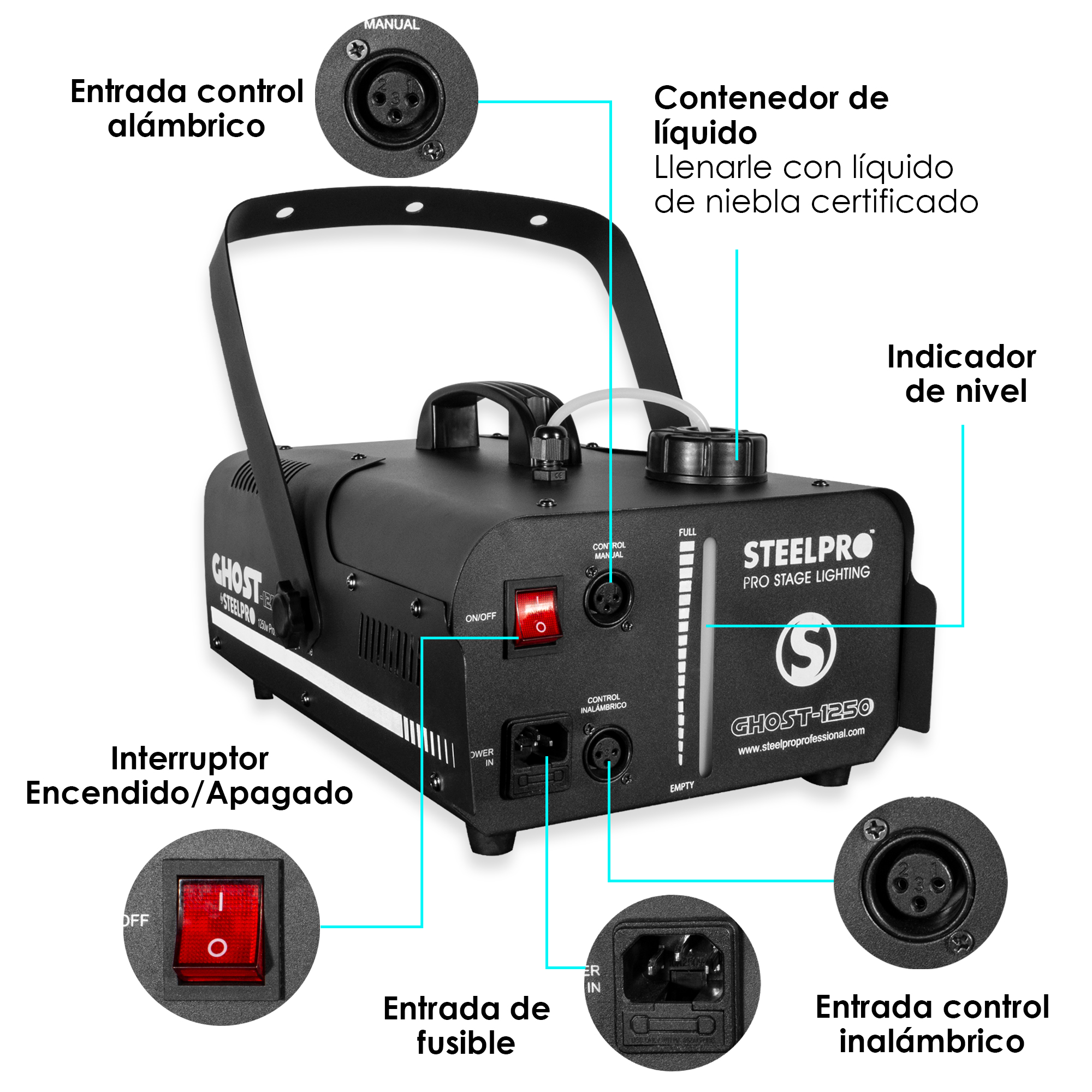 Foto 4 pulgar | Maquina de Humo 1250w Control Alambrico/Inalambrico Steelpro Negro