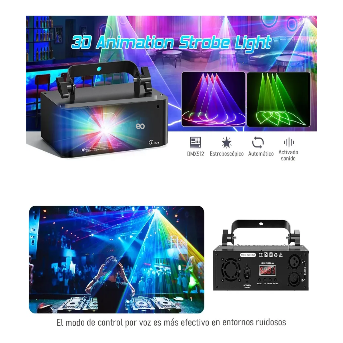 Foto 2 | Rayo Láser Rgb Colores Potente 500mw Luz De Dj Proyector Eo Safe Imports Esi-20202 Negro