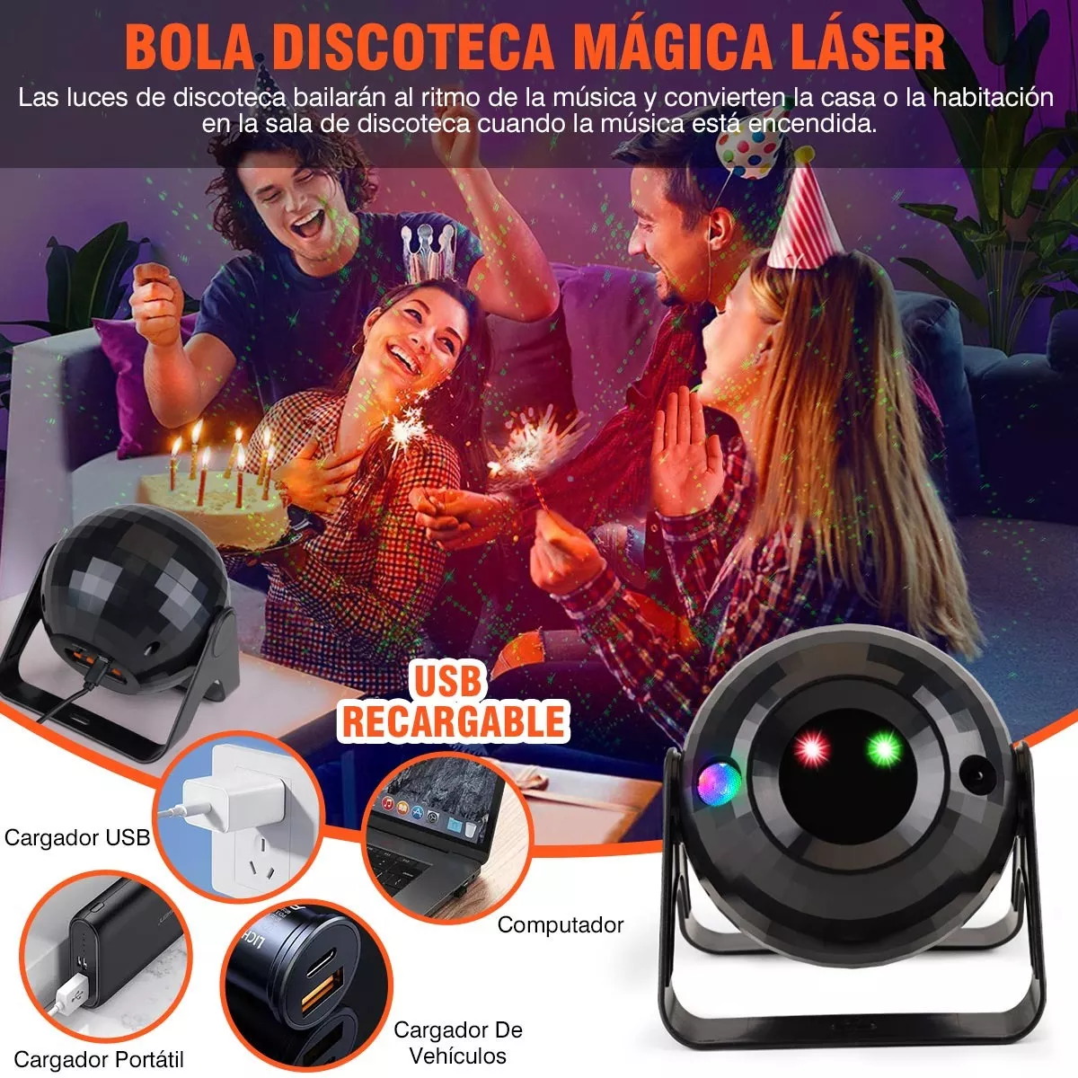 Foto 4 pulgar | Cañon Led Audiorítmico Esfera Proyector Láser Bola Dj Fiesta Eo Safe Imports Esi-12075 Negro