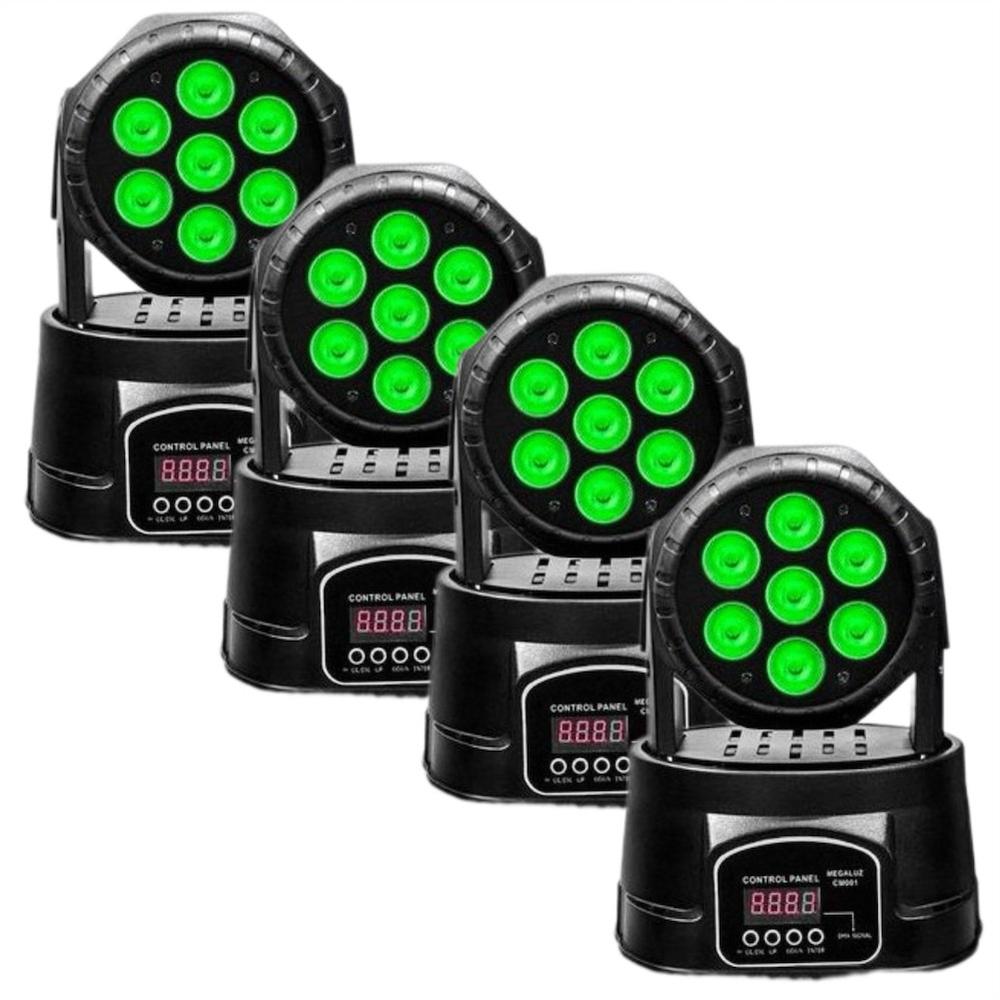 Combo 4 Cabezas Robóticas Tiny Wash 7x10 RGBW Wash con 7 LEDs de 10W