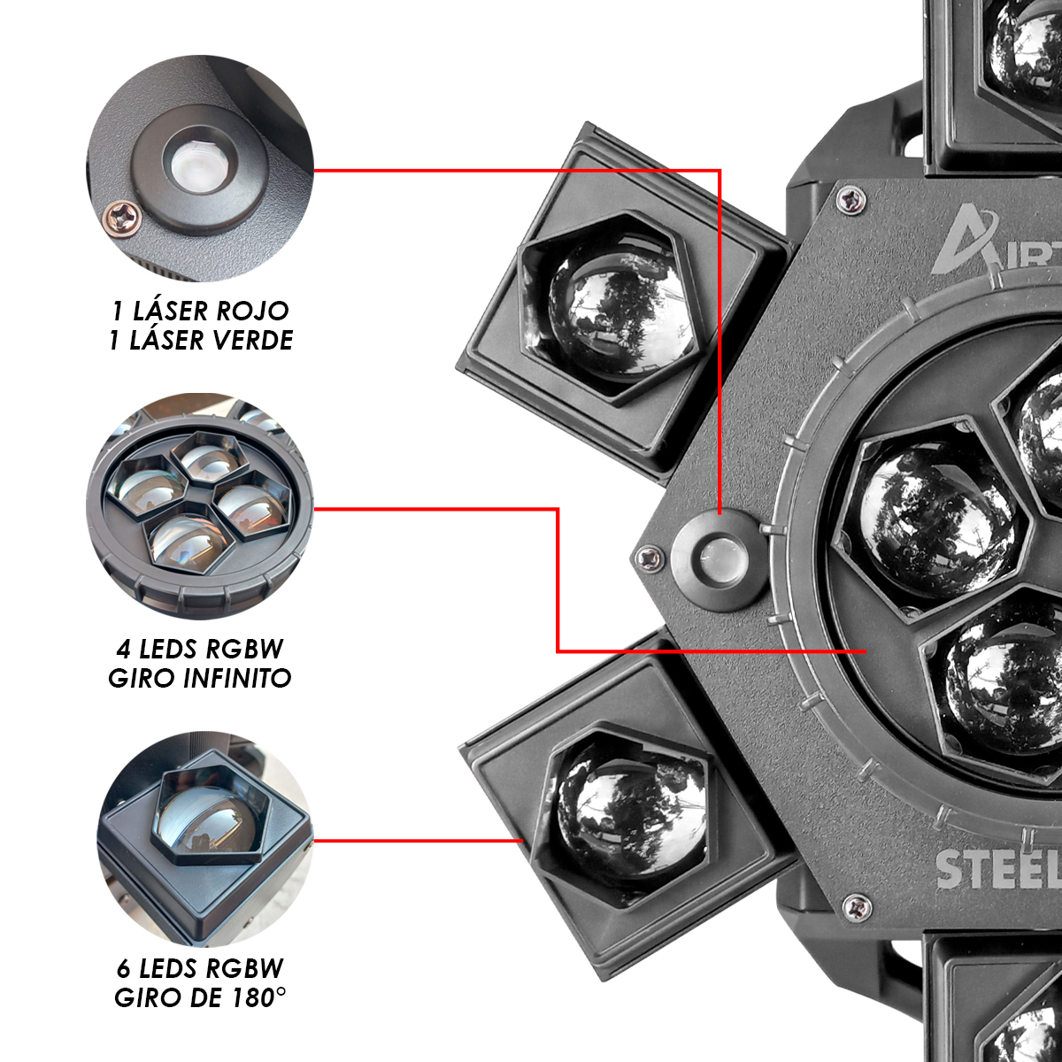 Foto 2 | Cabeza Móvil Beam Giratorio Led Rgbw Con Laser Steelpro Modelo Airtrek 110v