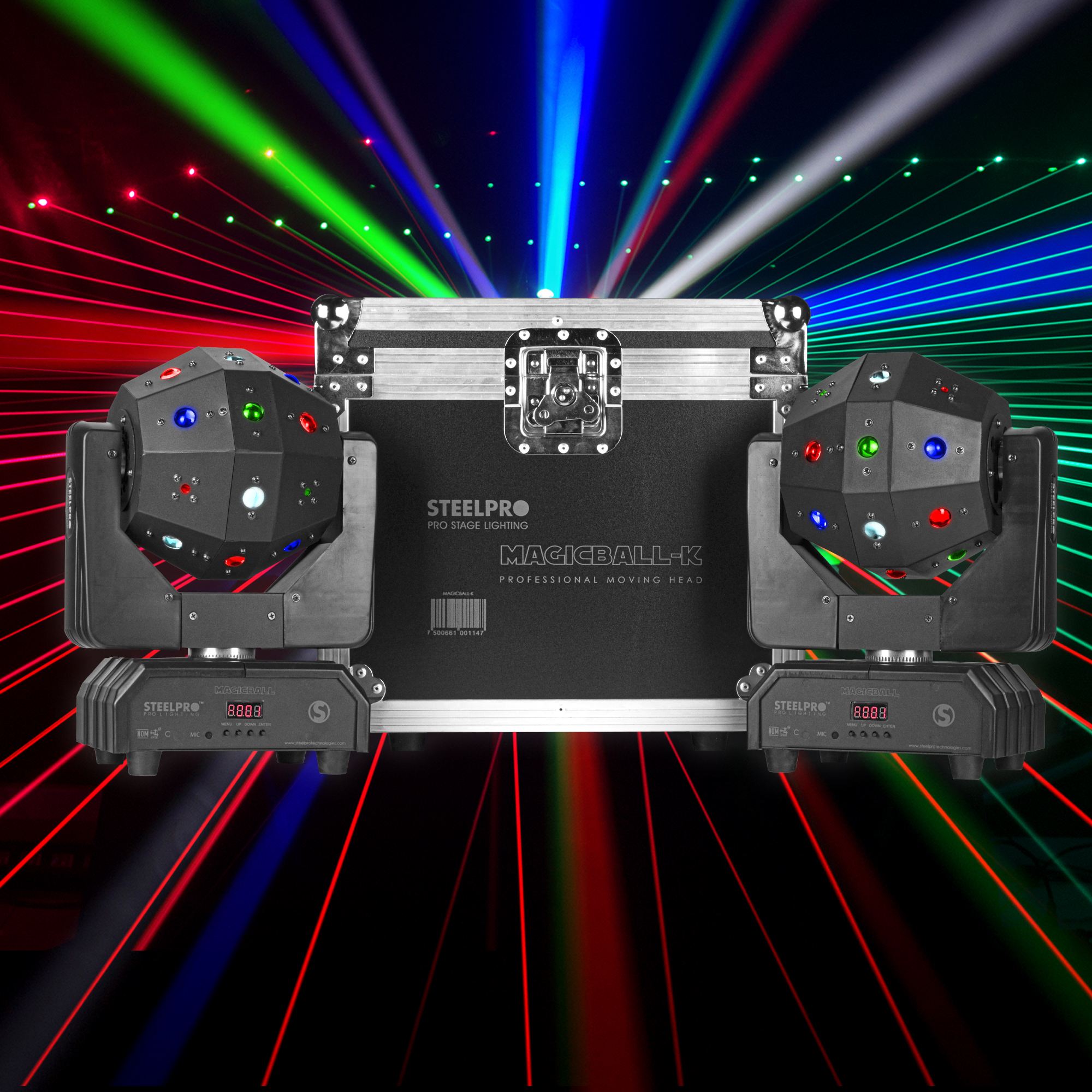 Foto 2 | Luz De Escenario Profesional Case 2 Cabezas Magicball Moviles Led Profesionales Rgbw Beam Laser Estrobo Dj Dmx512 Stee