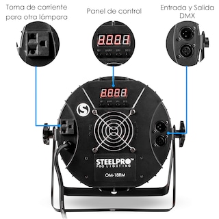 Foto 3 | Cañon Par Led Luces Para Dj 18x15 Watts Rgbw+ambar Steelpro