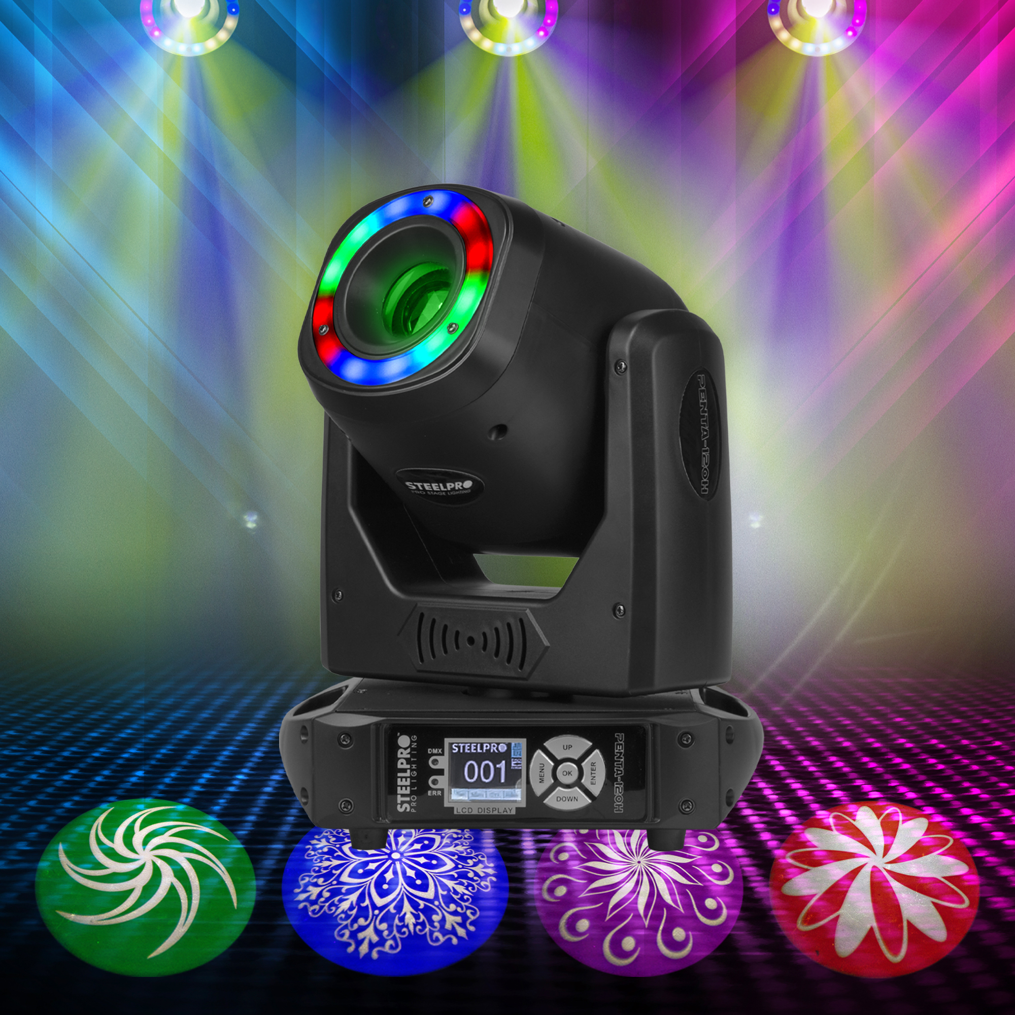 Foto 2 | Cabeza Móvil + Aro De Luz Smd Luz De Escenario Dmx Spot 120w Prisma De 5 Caras Gobos Dicroicos Y Metálicos Steelpro