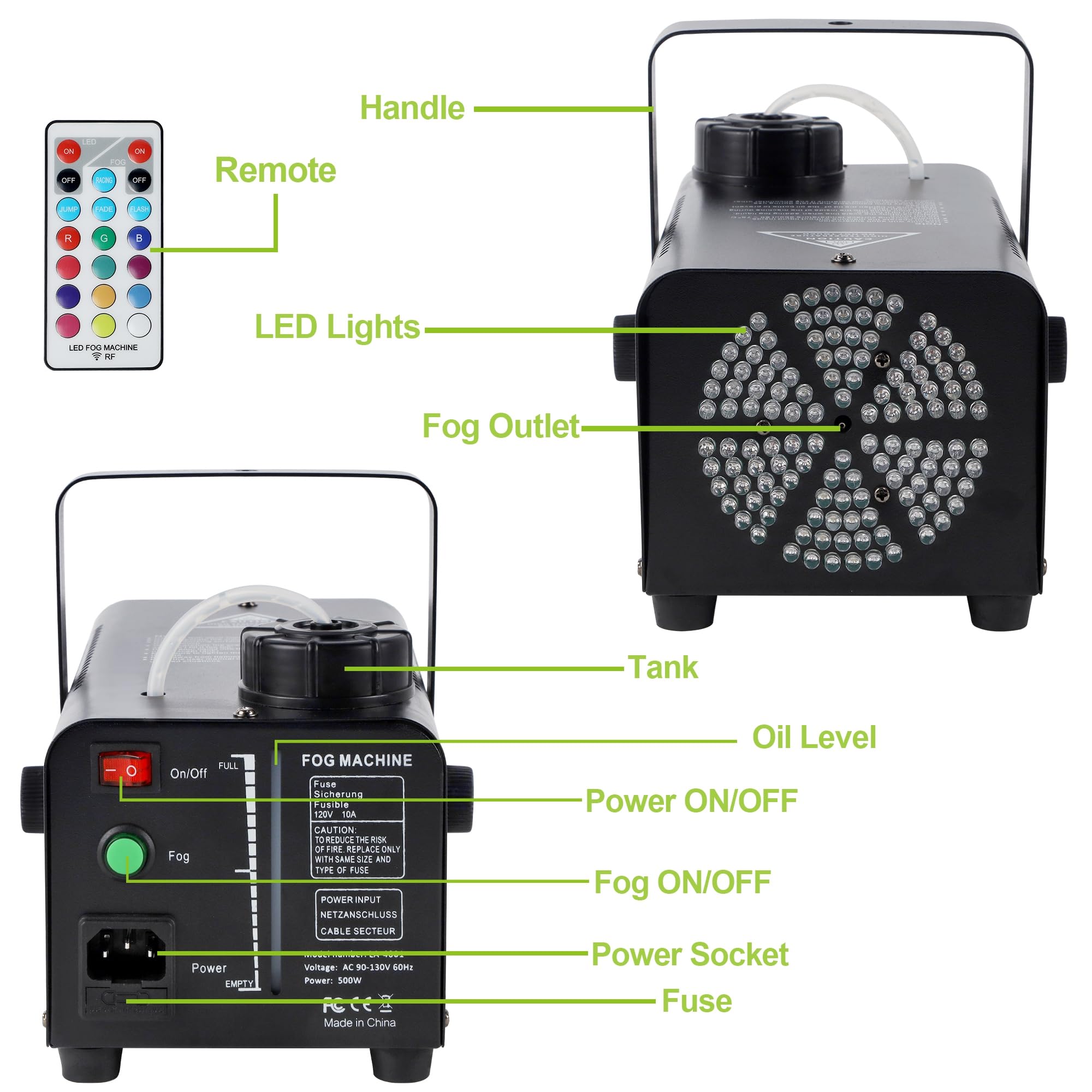 Foto 3 pulgar | Máquina De Niebla Atdawn Con 126 Luces Led De 520 Ml Y 500 W - Venta Internacional.