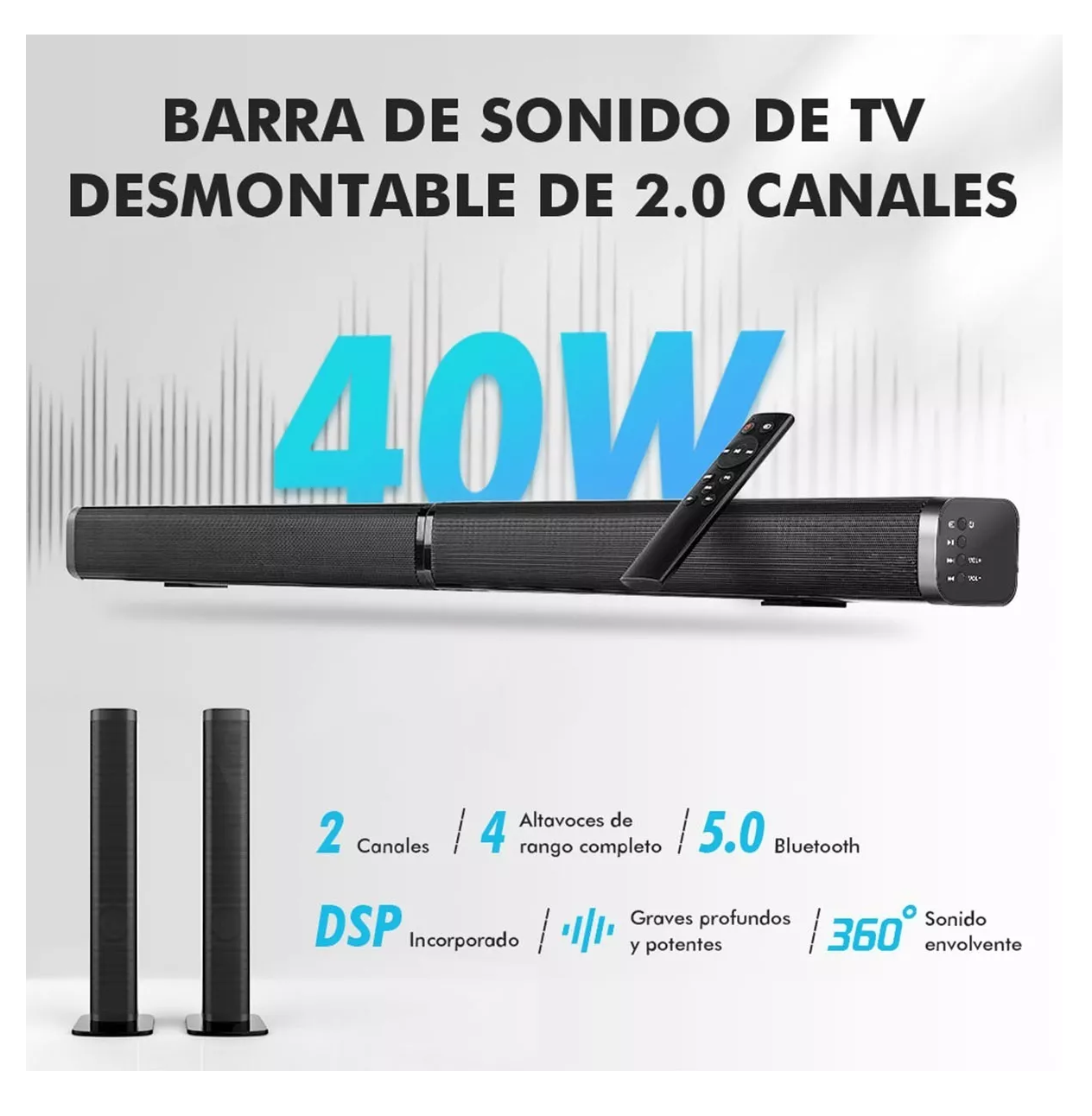 Foto 2 | Barra De Sonido Cine En Casa Desmontable Bluetooth Bocinas