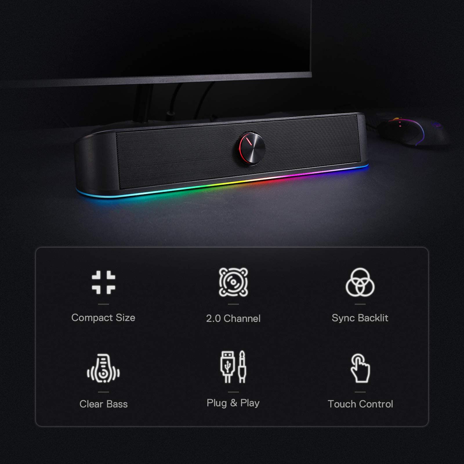 Foto 7 pulgar | Barra de Sonido de Escritorio Redragon GS560 RGB 2.0 Canal Negra - Venta Internacional