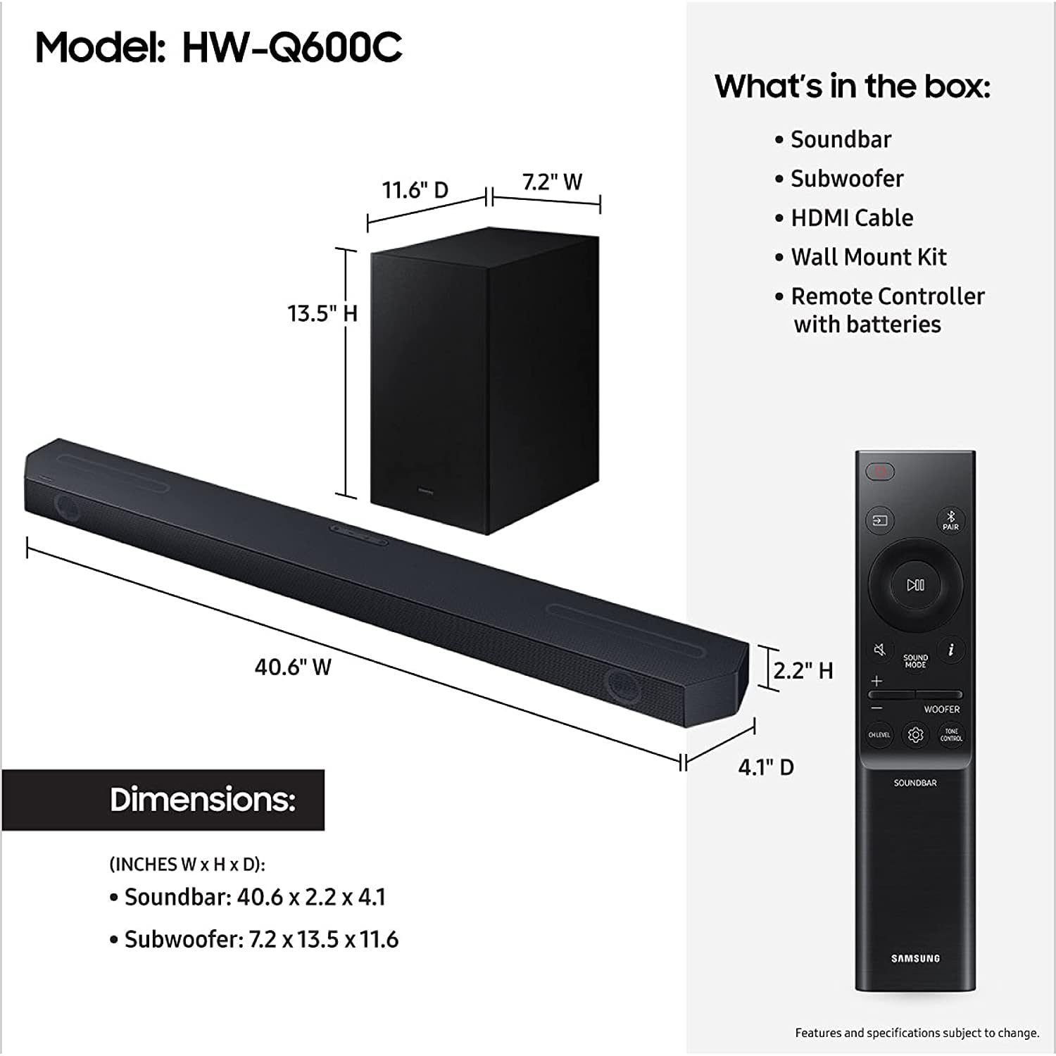 Foto 7 pulgar | Barra De Sonido Samsung Hw-q600c De 3.1.2 Canales Con Subwoofer Dolby Atmos - Venta Internacional.