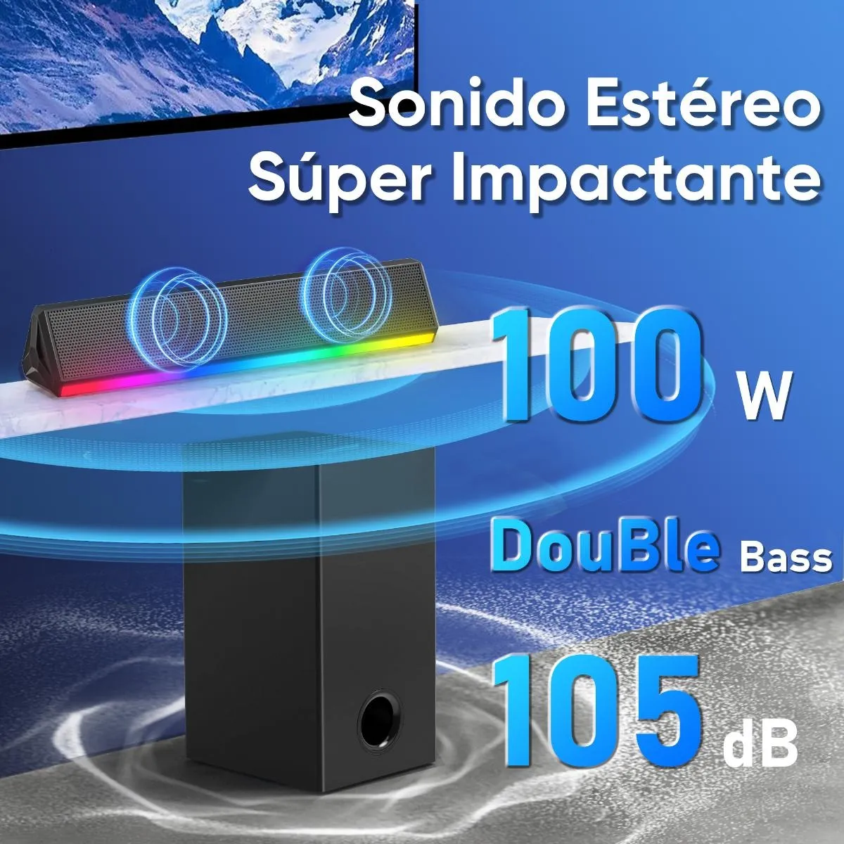 Foto 3 pulgar | Barra De Sonido 100w 2.2 Canales Con Subwoofer Para Tv Eo Safe Imports Esi-20197 Negro
