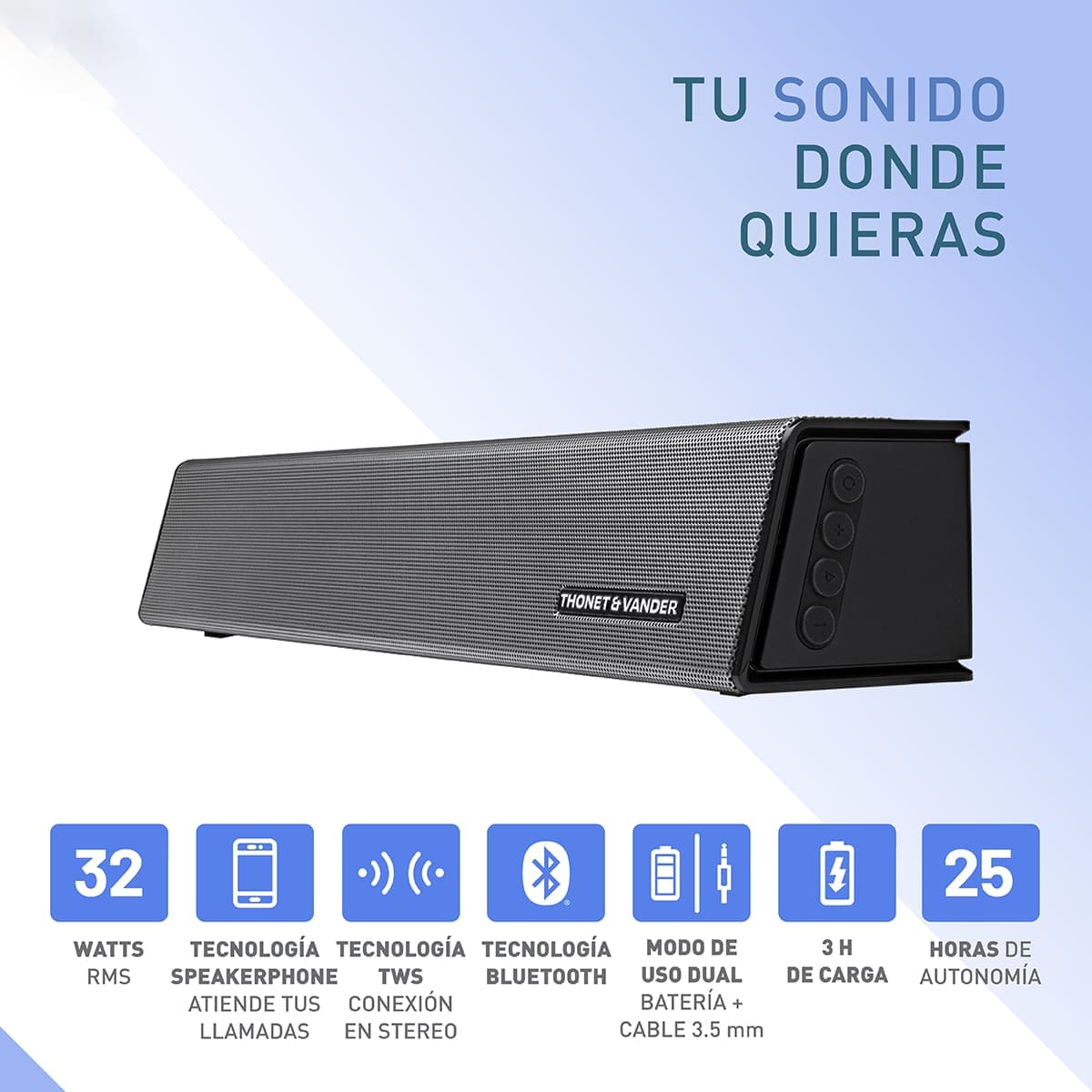 Foto 9 pulgar | Bocina Portátil Thonet & Vander Holm Bluetooth 5.0  Usb  Aux  Powerbank 32w Rms