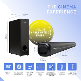 Foto 5 | Barra De Sonido Thonet & Vander Kino – 150w Rms Bluetooth 5.0 Subwoofer Hdmi Arc Óptico Rca Control Remoto –