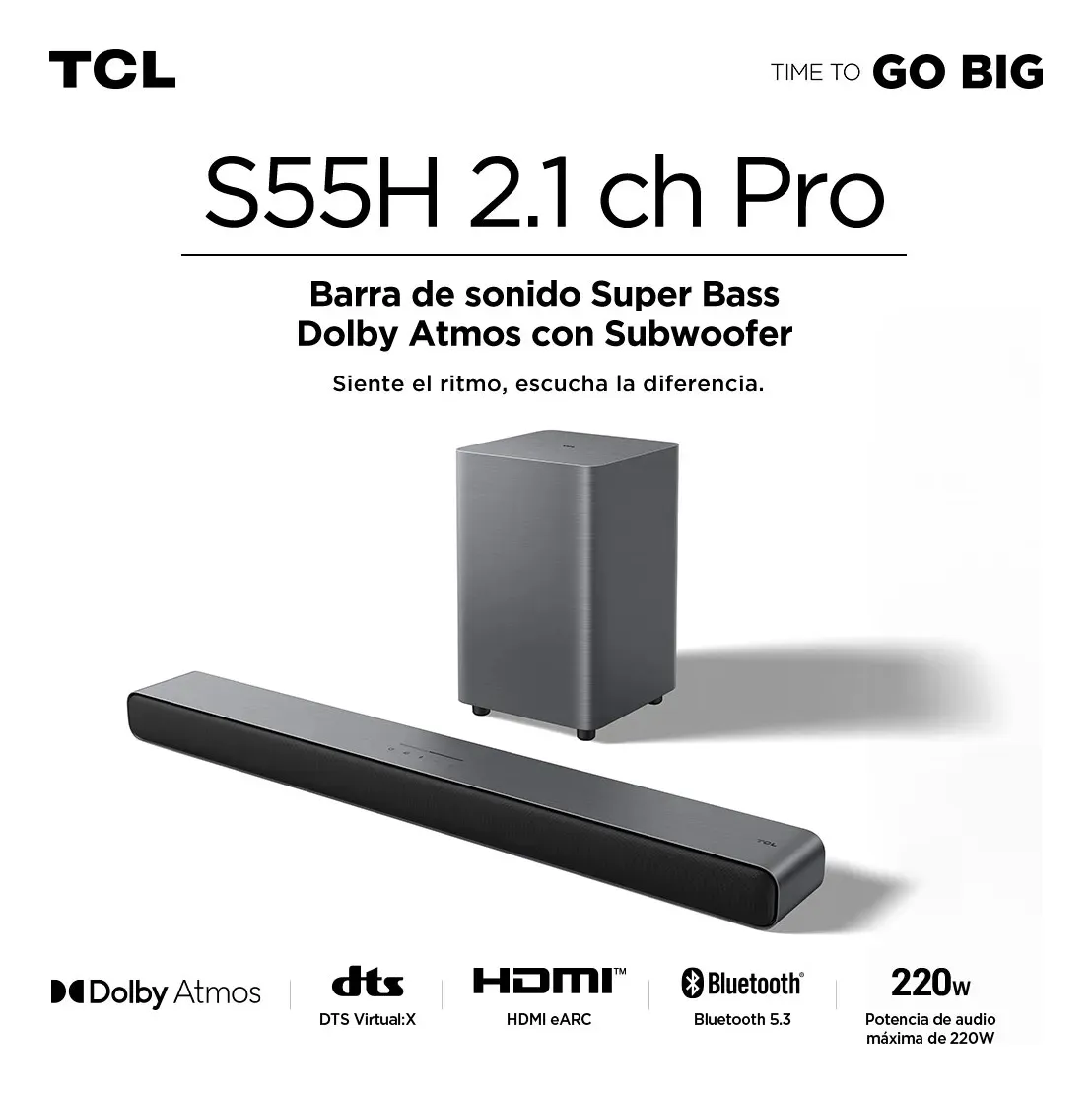 Foto 3 pulgar | Barra De Sonido Tcl S55h Super Bass 2.1ch Pro Dolby Atmos Ia