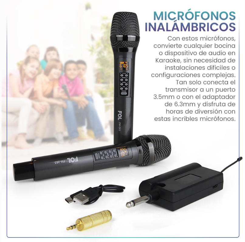 Foto 8 pulgar | Micrófonos Profesionales Inalámbricos Karaoke Con Transmisor Adaptador 6.3 Mm Fh-283