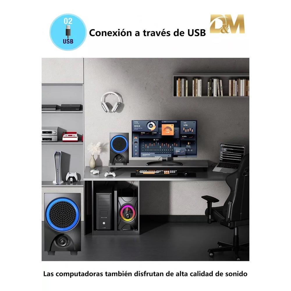 Foto 9 pulgar | Minicomponente 2.1 DM-A16 Luz RGB Bluetooth SD USB