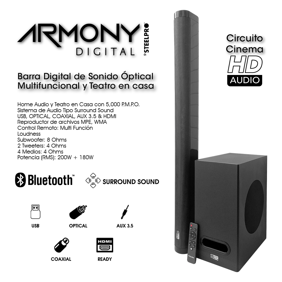 Foto 3 pulgar | Barra de Sonido Teatro en Casa Subwoofer Steelpro