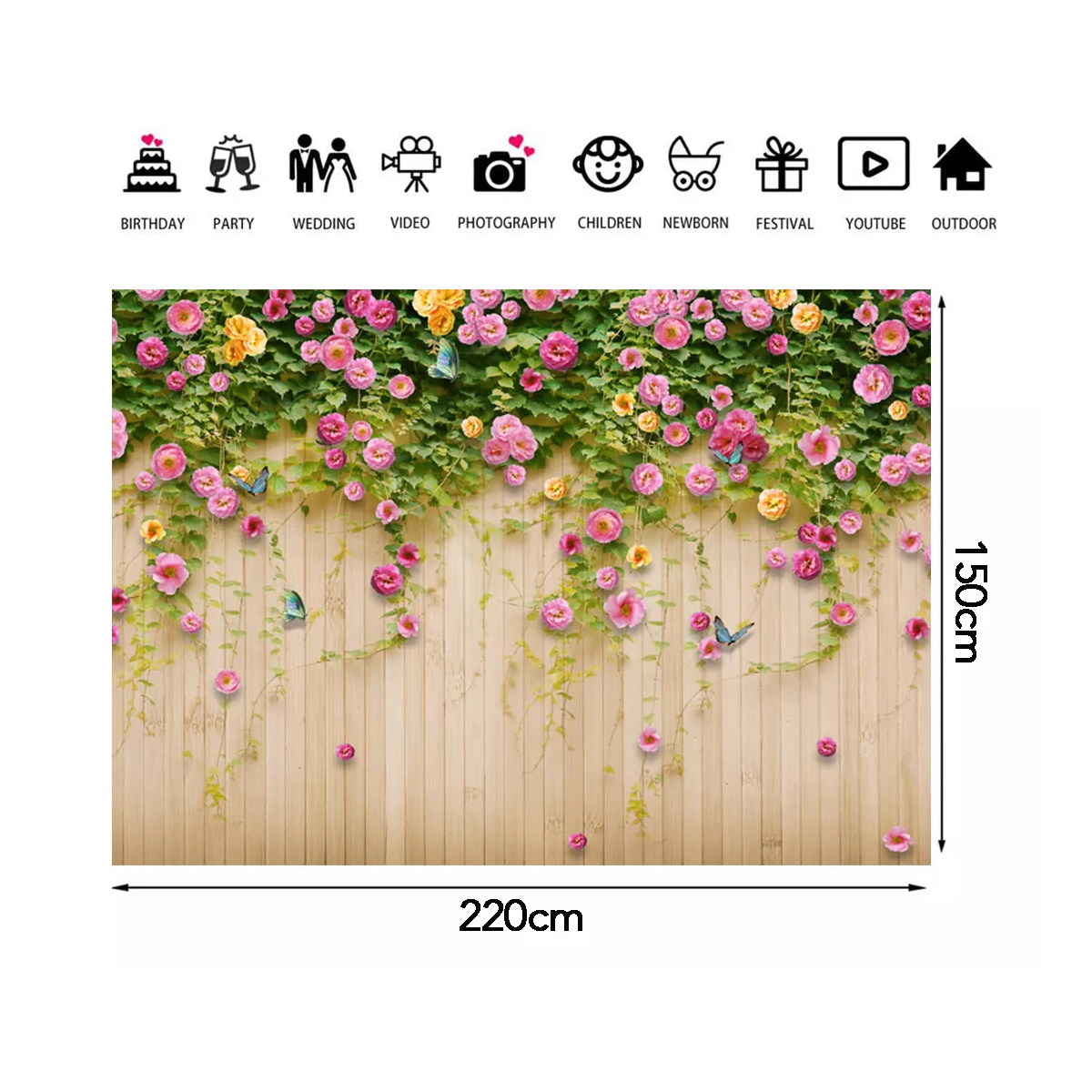 Foto 2 | Fondo Fotográfico Vinilo Diseño De Flores Y Madera 2.2x1.5m Eo Safe Imports Esi-15066 Multicolor