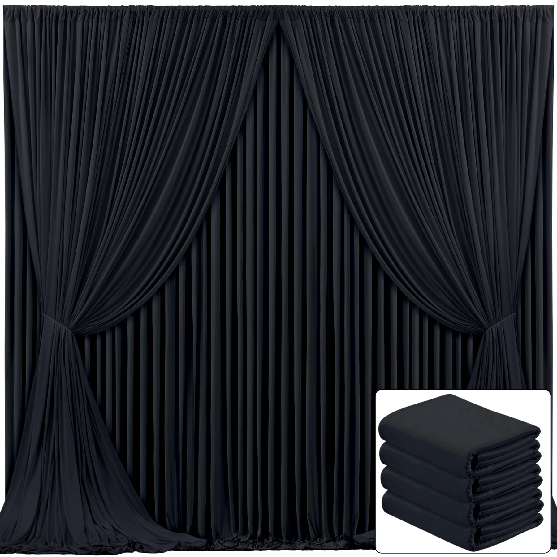Cortina de Fondo Suppromo Poliéster Negro 6 x 3 m 4 Paneles - Venta Internacional $1,549