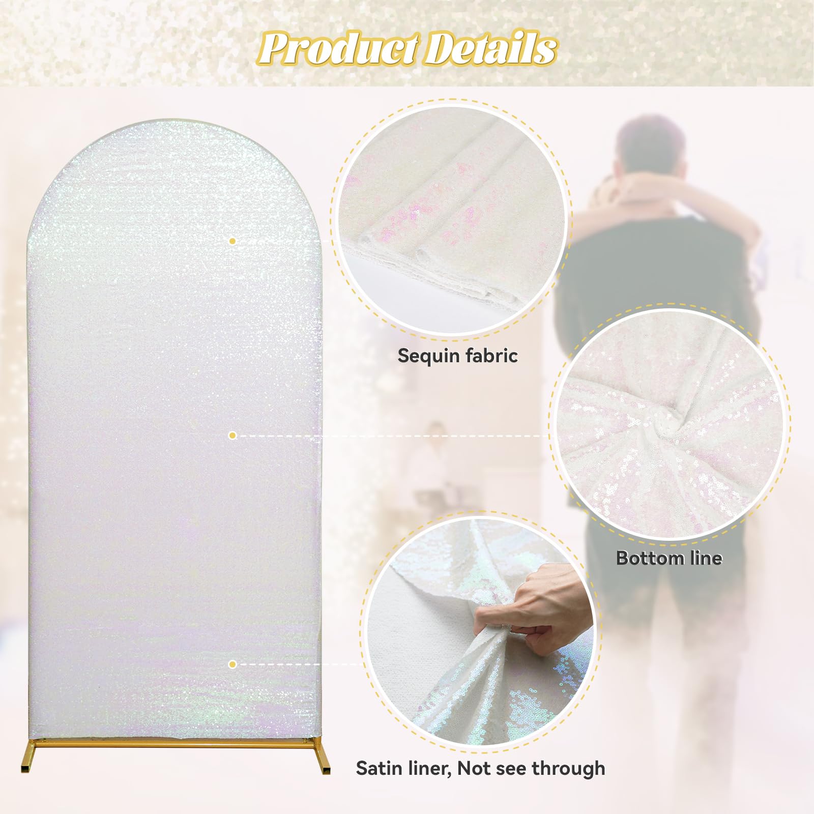 Foto 3 pulgar | Funda de Telón de Fondo con Lentejuelas Blancas Eternal Beauty 220 x 120 cm - Venta Internacional