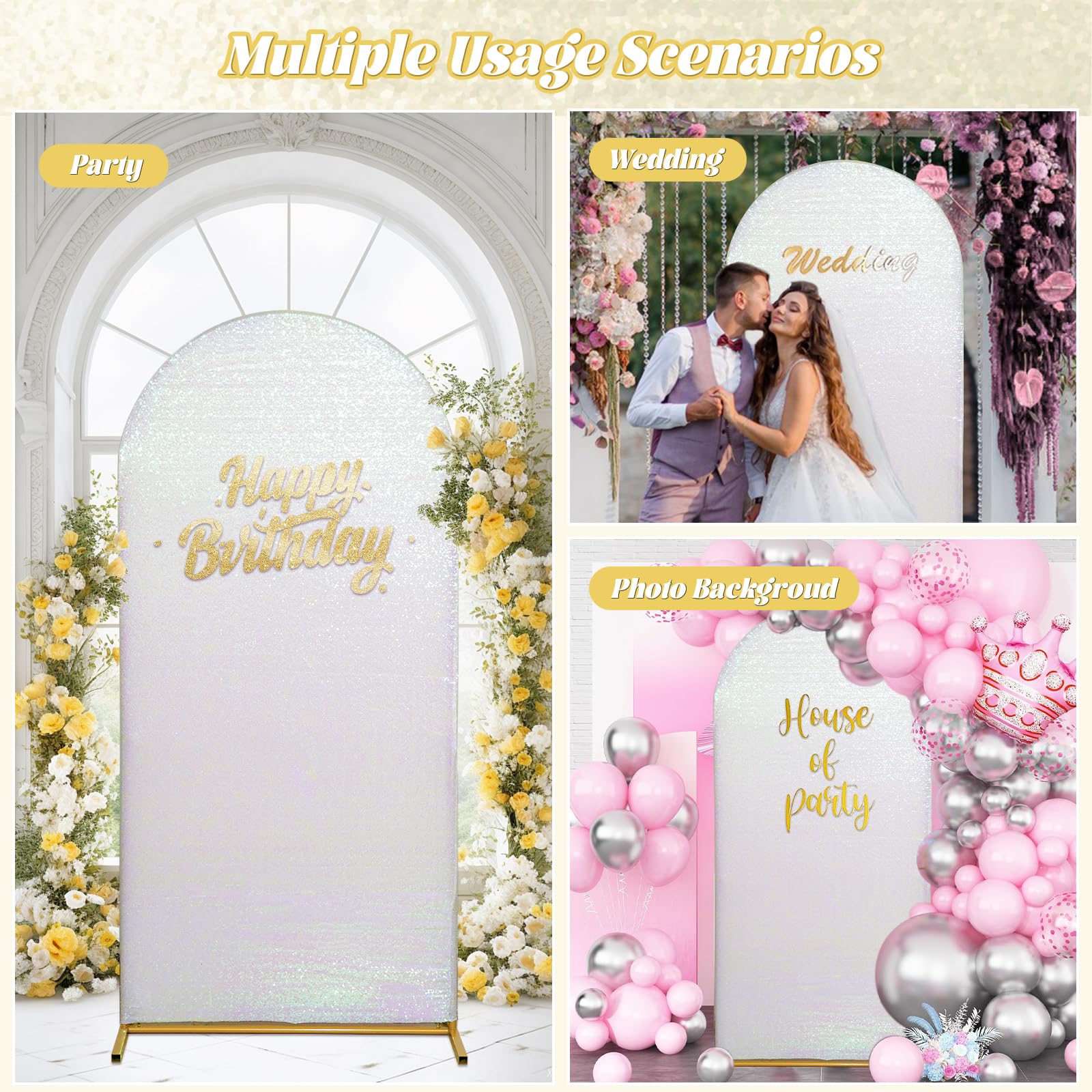 Foto 8 pulgar | Funda de Telón de Fondo con Lentejuelas Blancas Eternal Beauty 220 x 120 cm - Venta Internacional