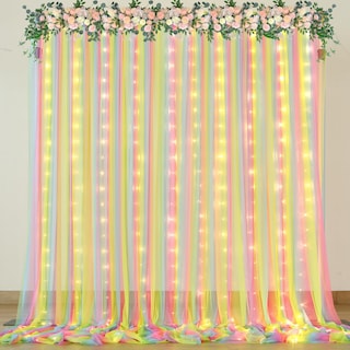Foto 1 | Cortina de Telón de Fondo Suppromo Rainbow Tulle de 3 X 2,4 M con Luces - Venta Internacional