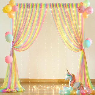 Foto 2 | Cortina de Telón de Fondo Suppromo Rainbow Tulle de 3 X 2,4 M con Luces - Venta Internacional