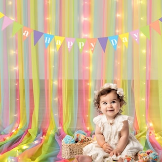 Foto 6 | Cortina de Telón de Fondo Suppromo Rainbow Tulle de 3 X 2,4 M con Luces - Venta Internacional