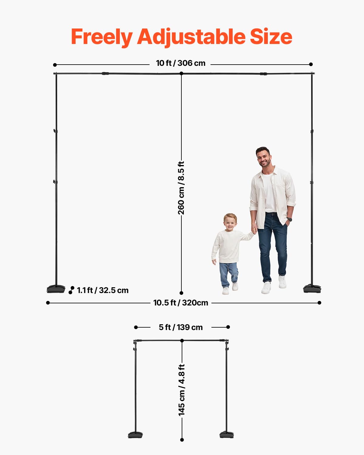 Foto 3 | Soporte De Fondo Vevor, 260 X 300 Cm, Ajustable Con 7 Barras Transversales - Venta Internacional.