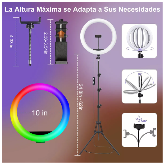 Foto 5 pulgar | Aro De Luz Led Profesional De 10 Pulgadas Con Trípode