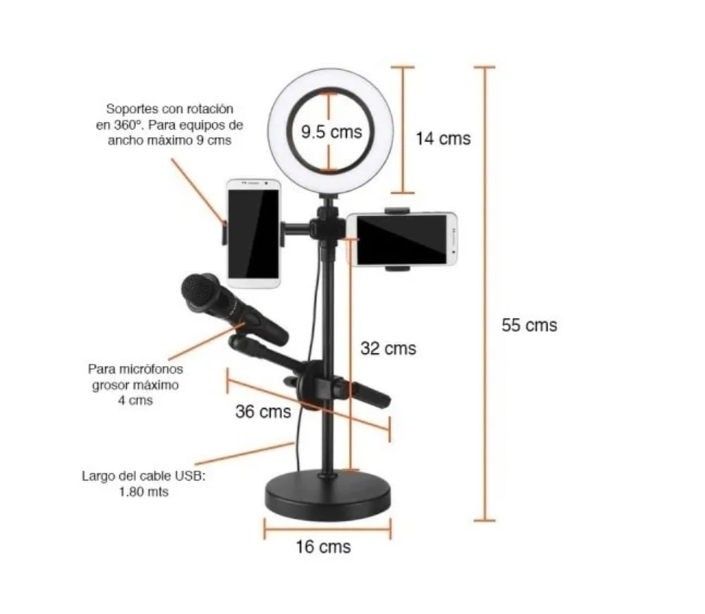 Foto 2 | Kit De Anillos De Luz Para Fotografía Con Soporte Para Teléfono Móvil Y Micrófono - Venta Internacional.