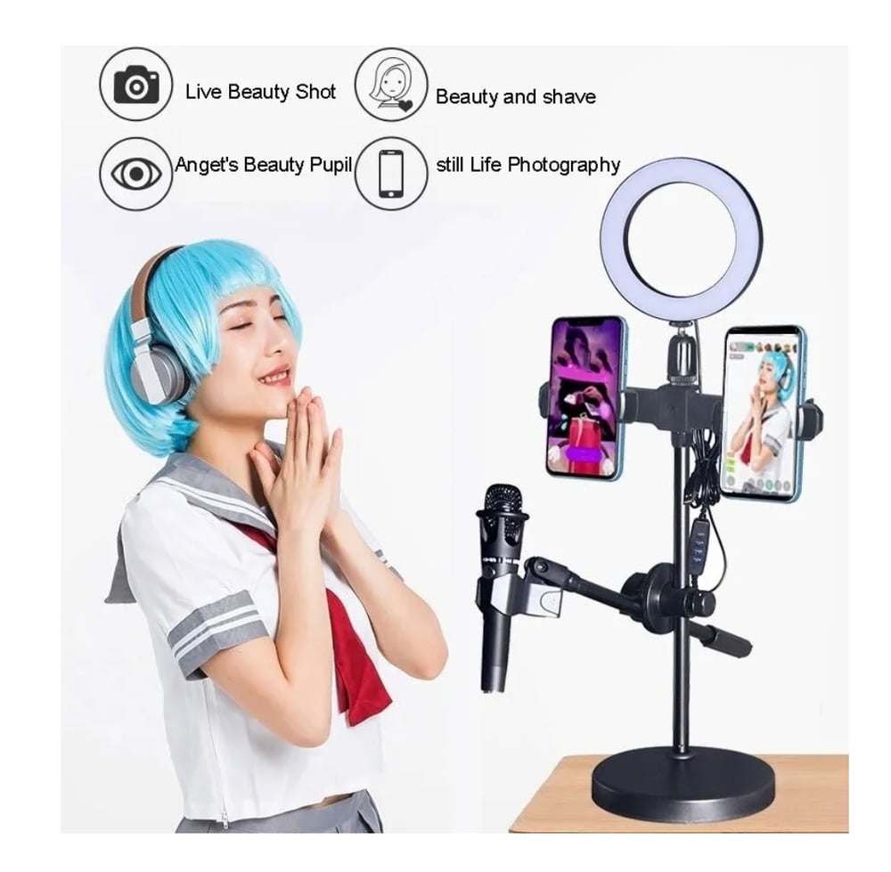 Foto 5 pulgar | Kit De Anillos De Luz Para Fotografía Con Soporte Para Teléfono Móvil Y Micrófono - Venta Internacional.