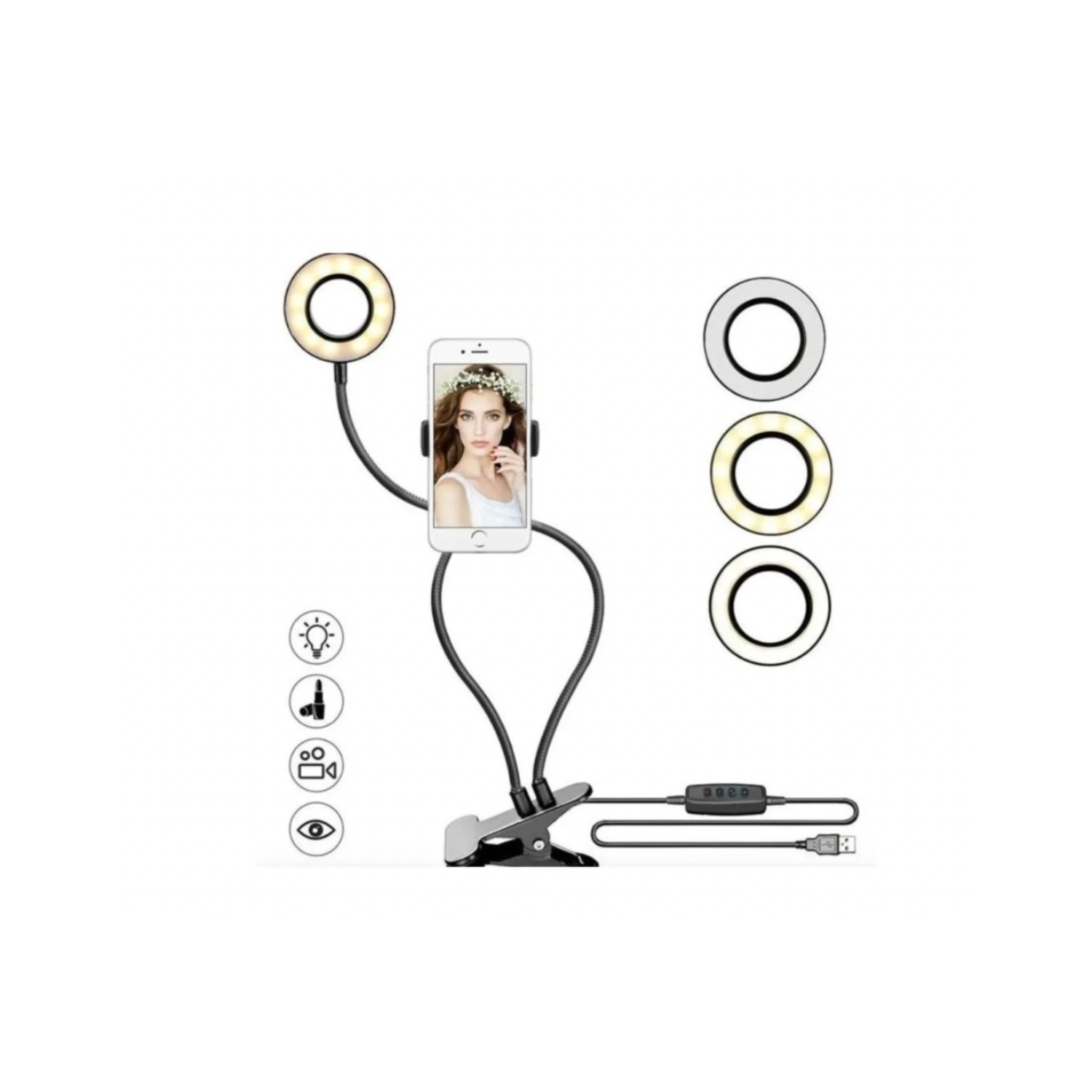 Foto 2 pulgar | Kit De Luces Tipo Anillo 2 En 1 Para Fotografía Y Selfie Con Trípode - Venta Internacional.