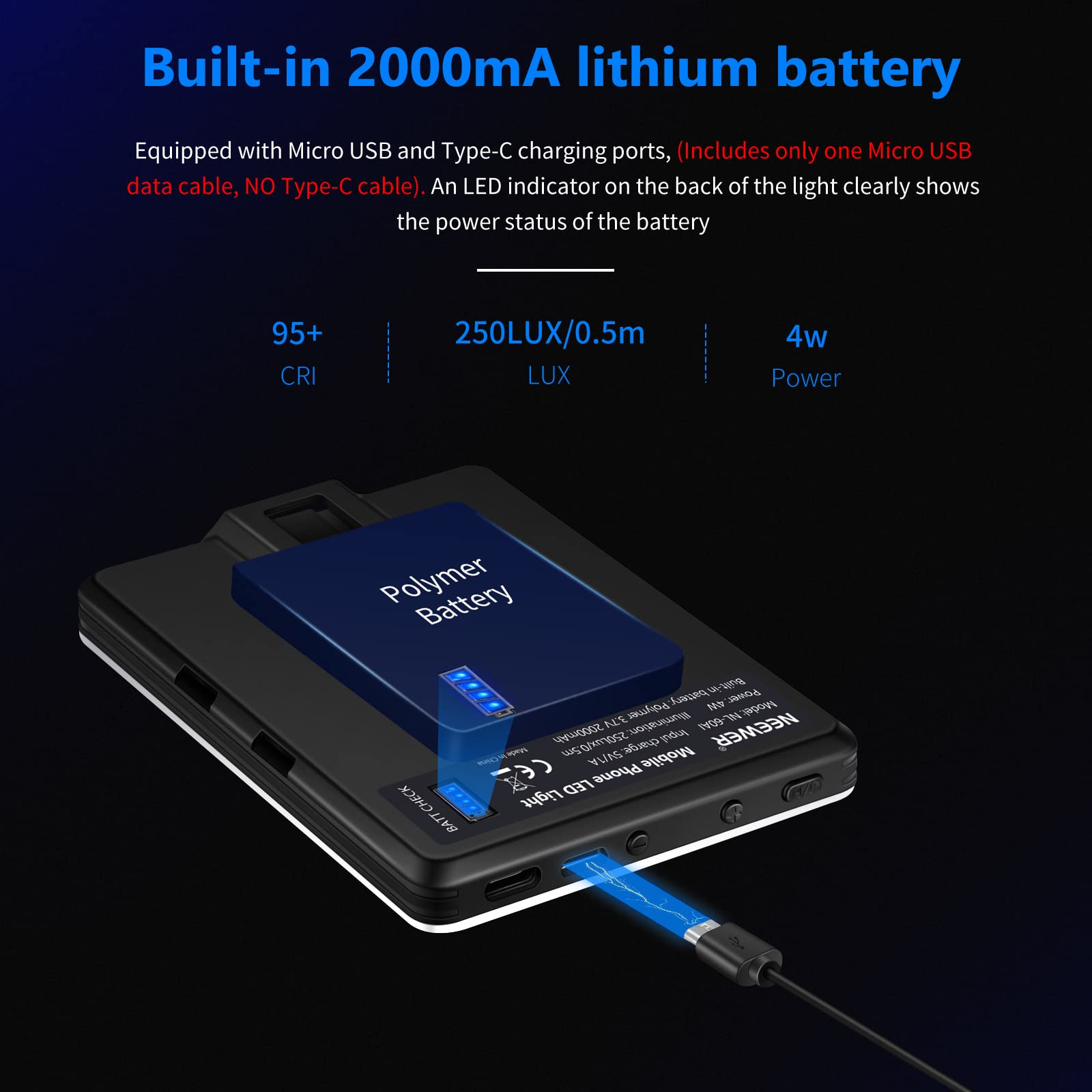 Foto 3 pulgar | Lámpara Para Selfies Neewer Nl-60ai, 60 Led, 2000 Mah, Recargable - Venta Internacional.