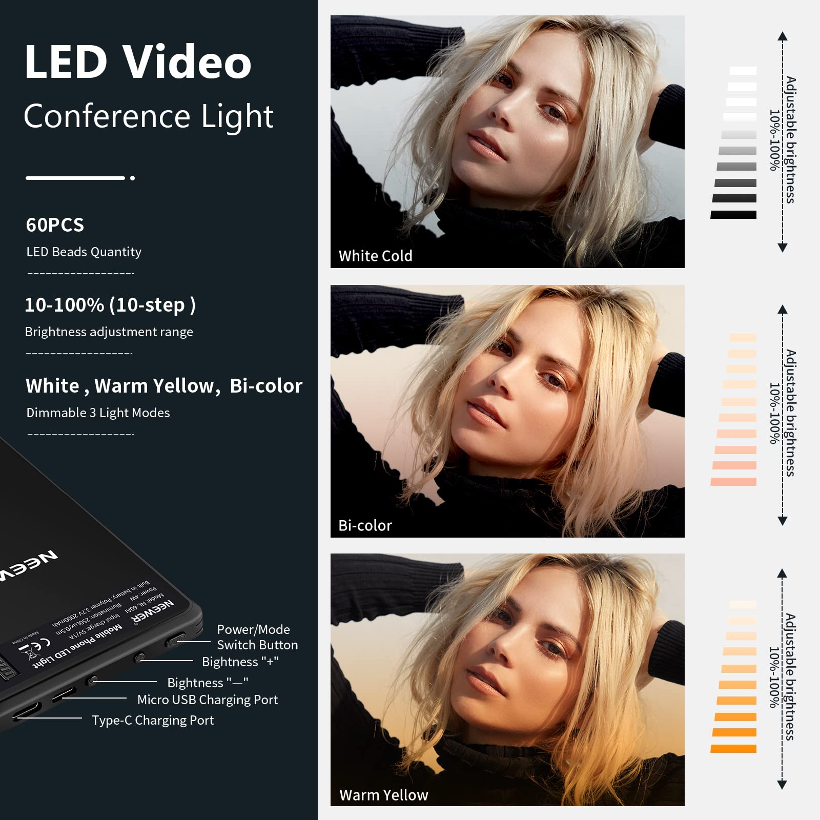 Foto 4 pulgar | Lámpara Para Selfies Neewer Nl-60ai, 60 Led, 2000 Mah, Recargable - Venta Internacional.