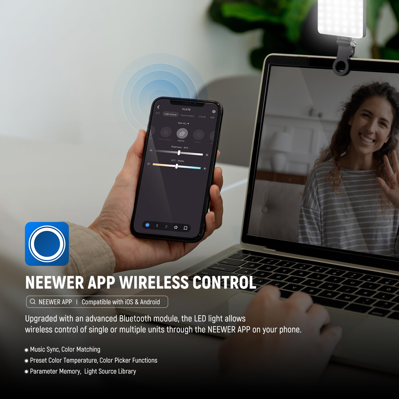 Foto 5 | Teléfono Selfie Light Neewer Basics Vl67b Para Iphone Con Control De Aplicaciones - Venta Internacional.