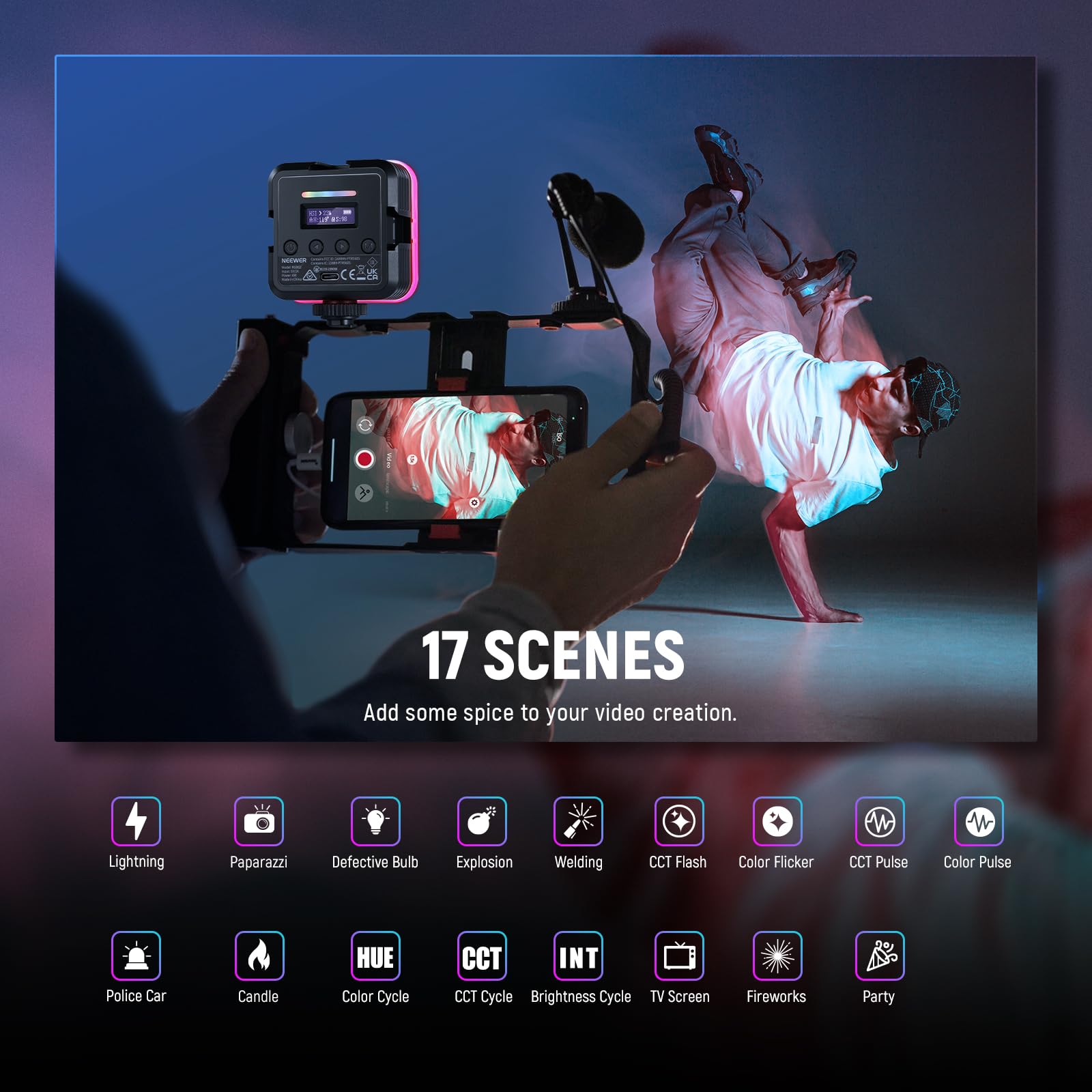 Foto 4 | Lámpara De Vídeo Neewer Rgb62 Magnética Rgb Con Control De Aplicaciones, Paquete De 2 - Venta Internacional.