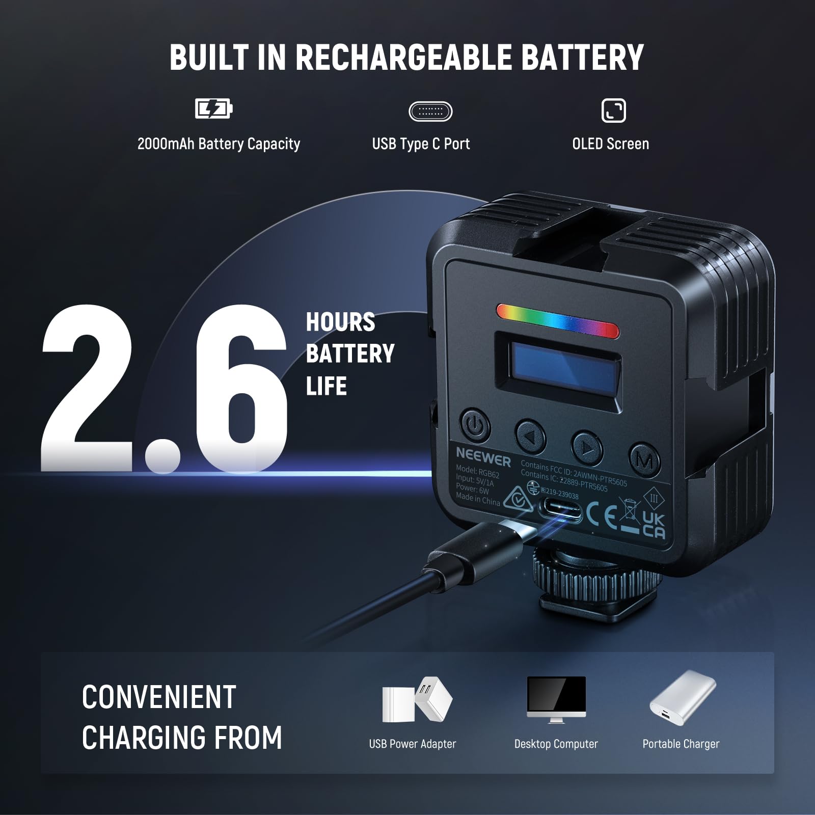 Foto 6 | Lámpara De Vídeo Neewer Rgb62 Magnética Rgb Con Control De Aplicaciones, Paquete De 2 - Venta Internacional.