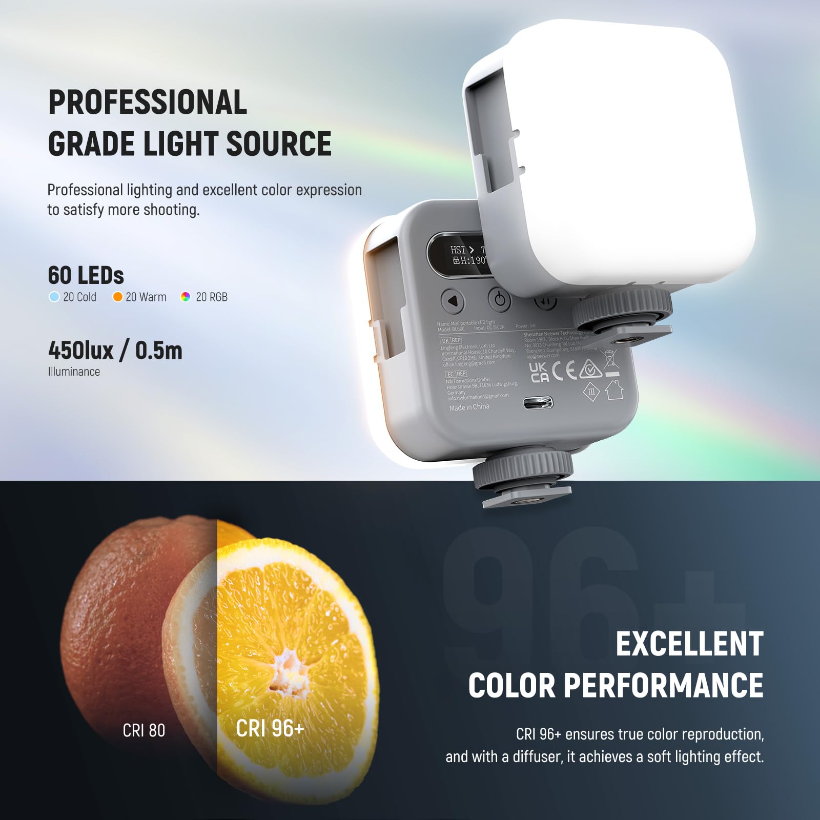 Foto 4 | Lámpara De Vídeo Neewer Basic Magnetic Rgb Bl60c Cri96+ 2500-9000k - Venta Internacional.