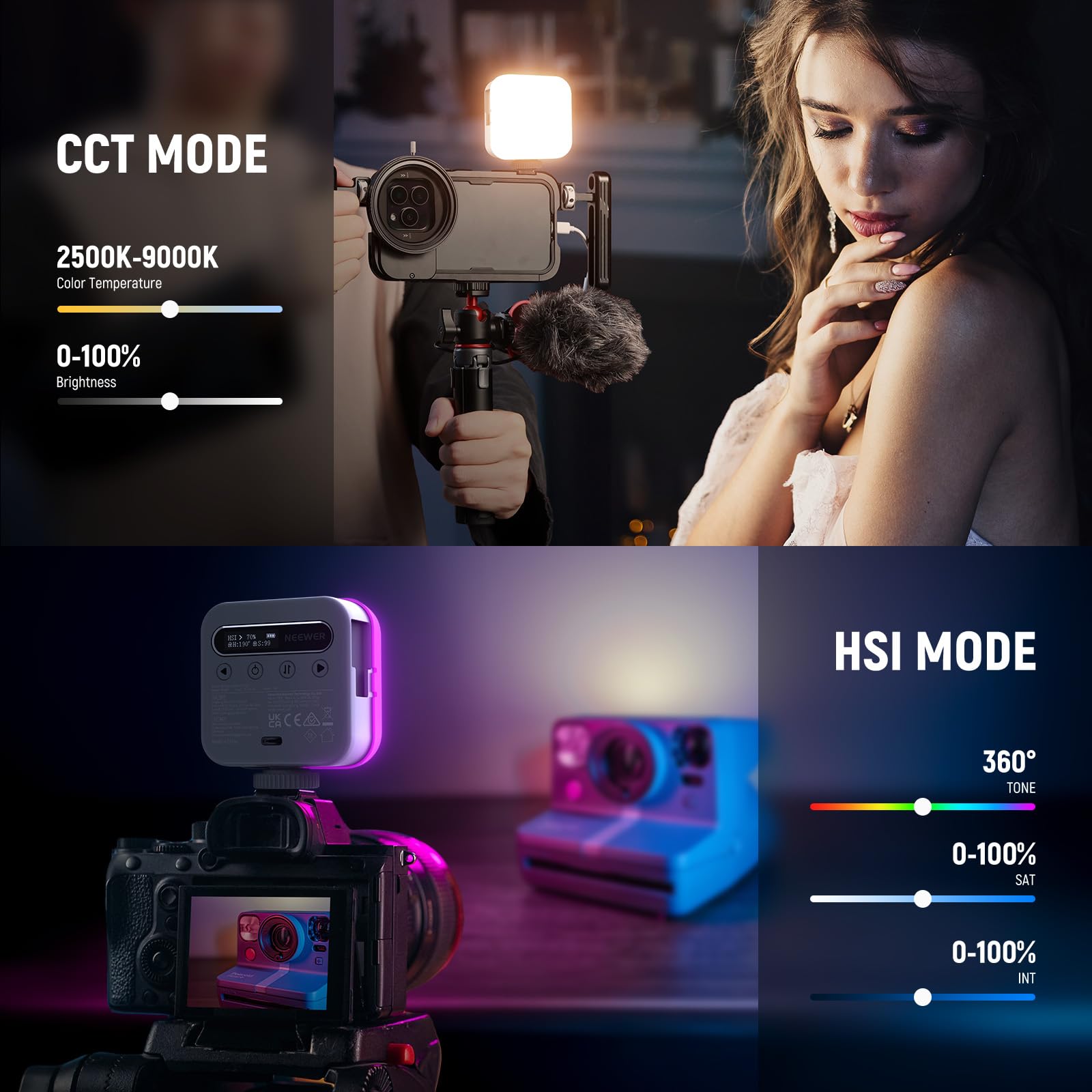 Foto 5 | Lámpara De Vídeo Neewer Basic Magnetic Rgb Bl60c Cri96+ 2500-9000k - Venta Internacional.
