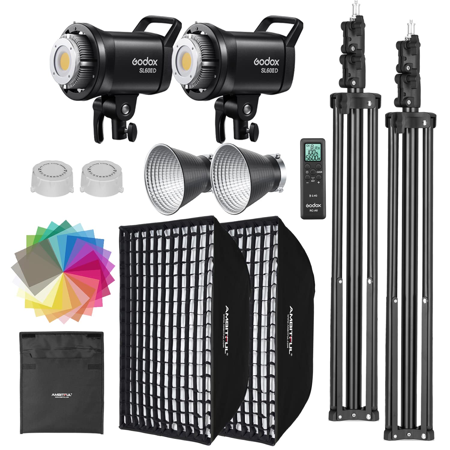 Kit De Luces Led Para Vídeo Godox Sl60ii-d, Paquete De 2 Con Softbox Y Soporte - Venta Internacional.