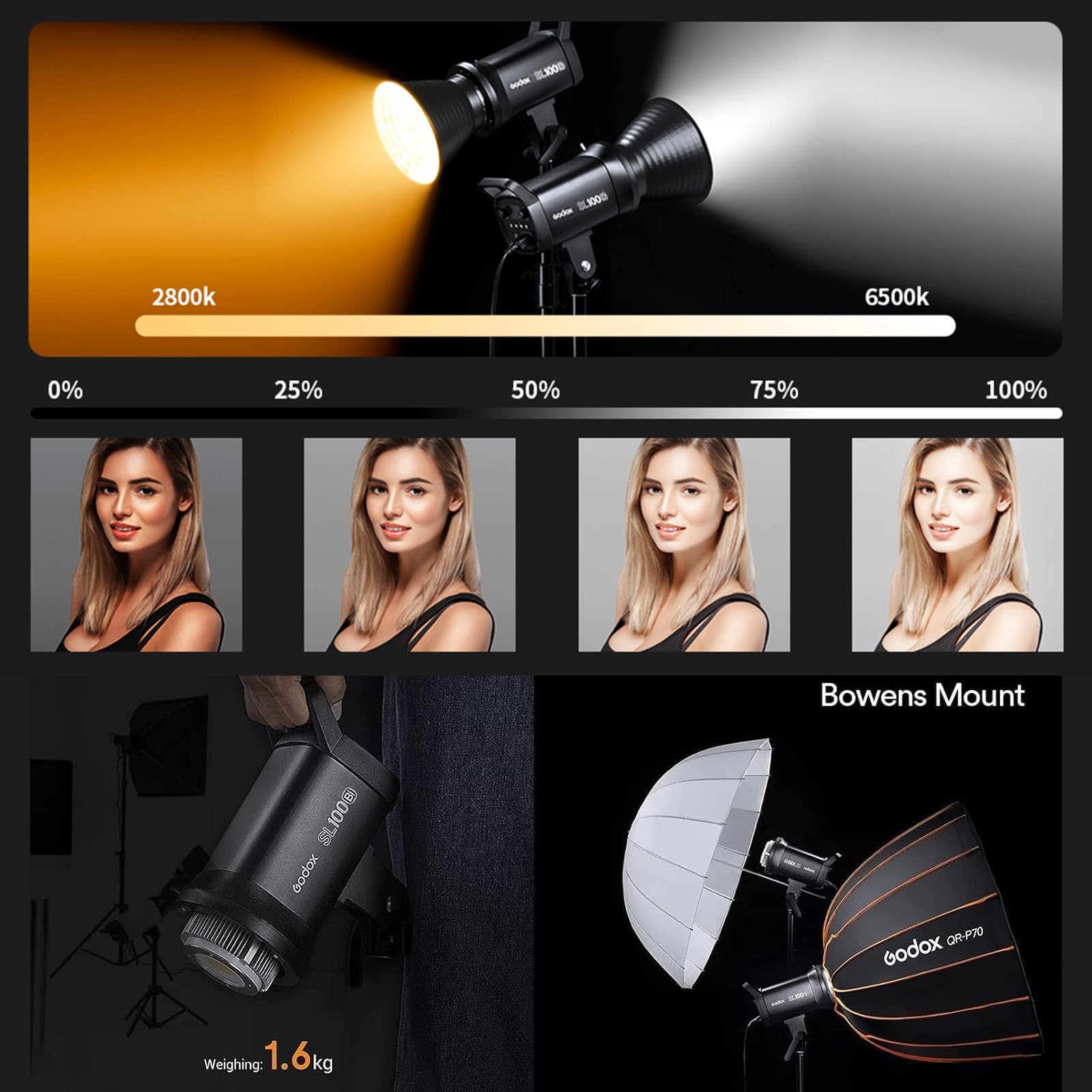 Foto 3 | Lámpara De Vídeo Godox Sl100bi 100w 2800k-6500k 32,100lux Cri97+ - Venta Internacional.