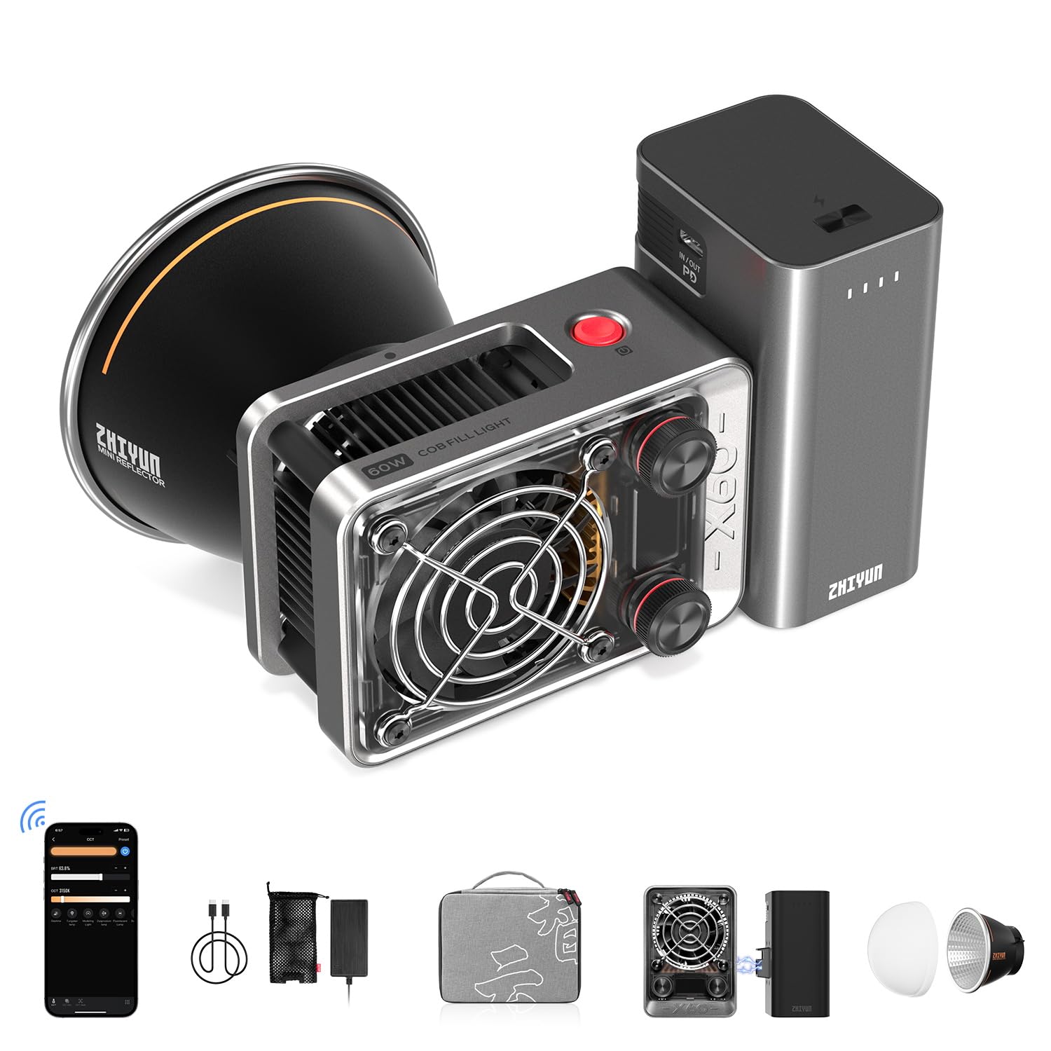 Foto 2 pulgar | Lámpara Led De Vídeo Zhiyun Molus X60 De 60 W, Bicolor, Con Batería Grip - Venta Internacional.