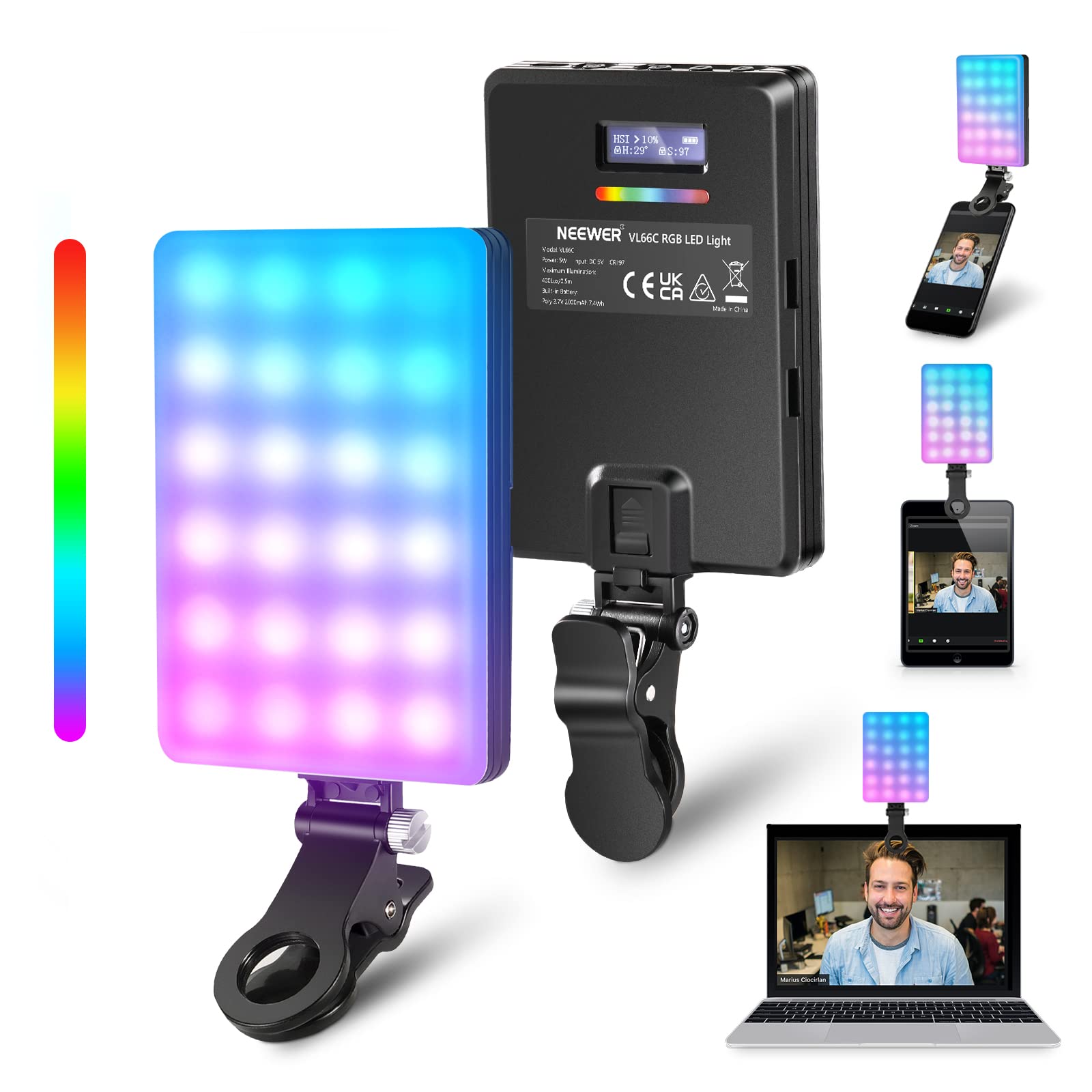 Foto 2 pulgar | Luz Led Rgb Neewer Vl66c Con Soporte Para Teléfono Y Clip De Luz - Venta Internacional.