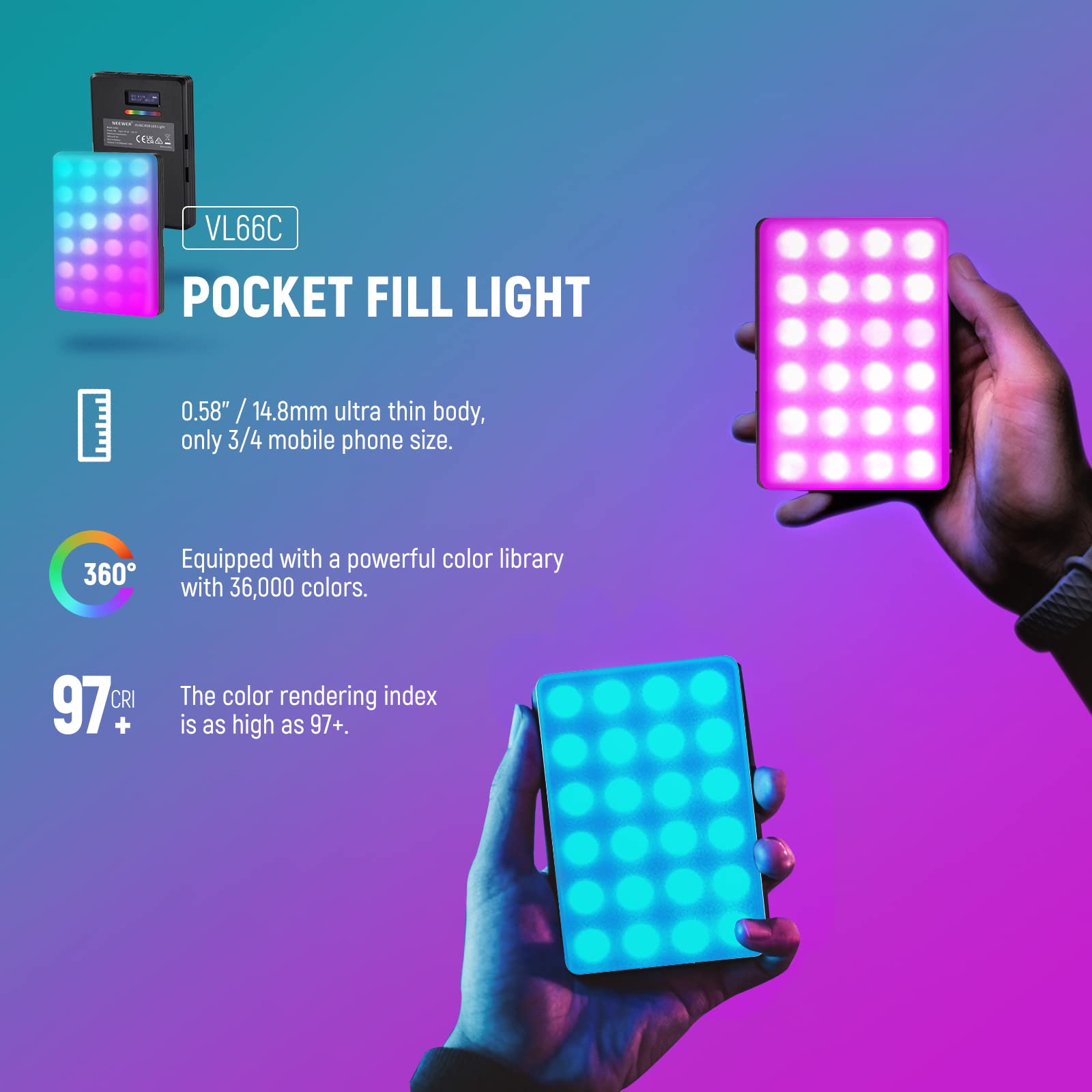 Foto 3 pulgar | Luz Led Rgb Neewer Vl66c Con Soporte Para Teléfono Y Clip De Luz - Venta Internacional.